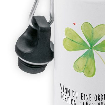 Mr. & Mrs. Panda Trinkflasche Blume Kleeblatt - Weiß - Geschenk, Frühlings Deko, Glück, Jungs, Jobw, Leicht zu öffnen