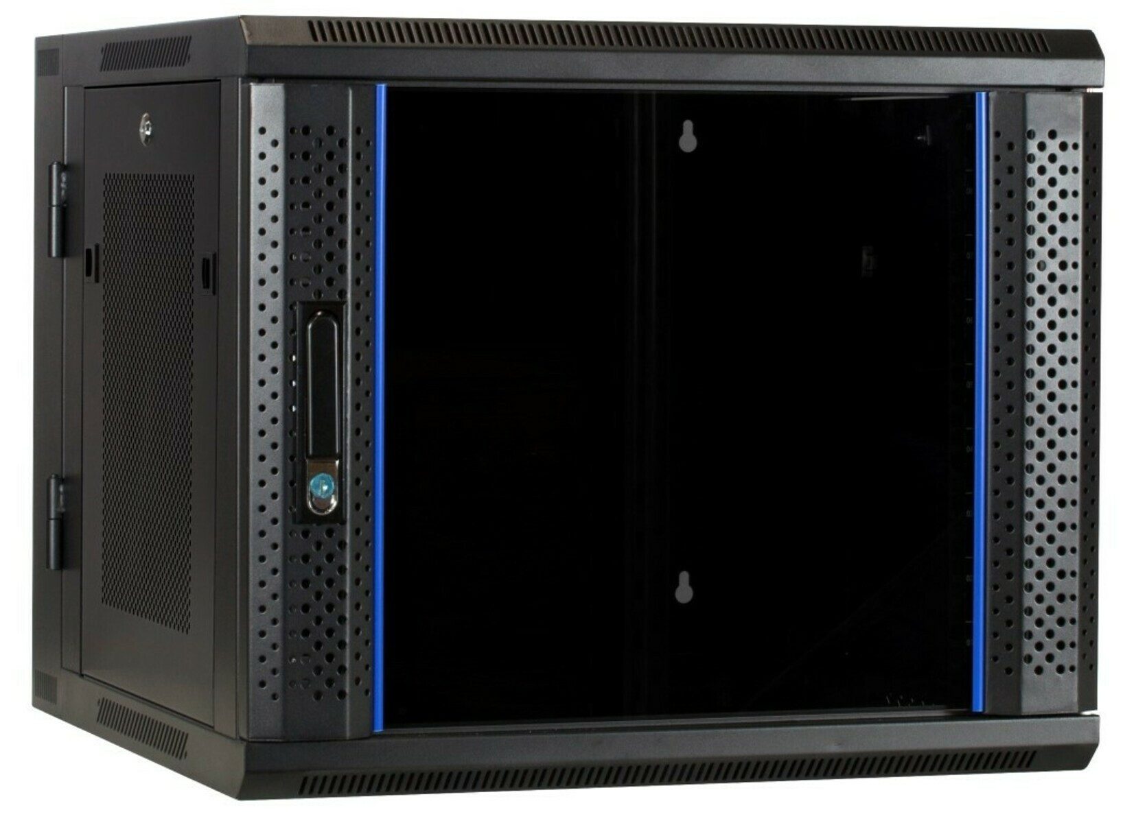 DSIT Wandgehäuse 9 HE Serverschrank, wendbares Wandgehäuse mit Glastür und perforierten, Glas, Schwarz
