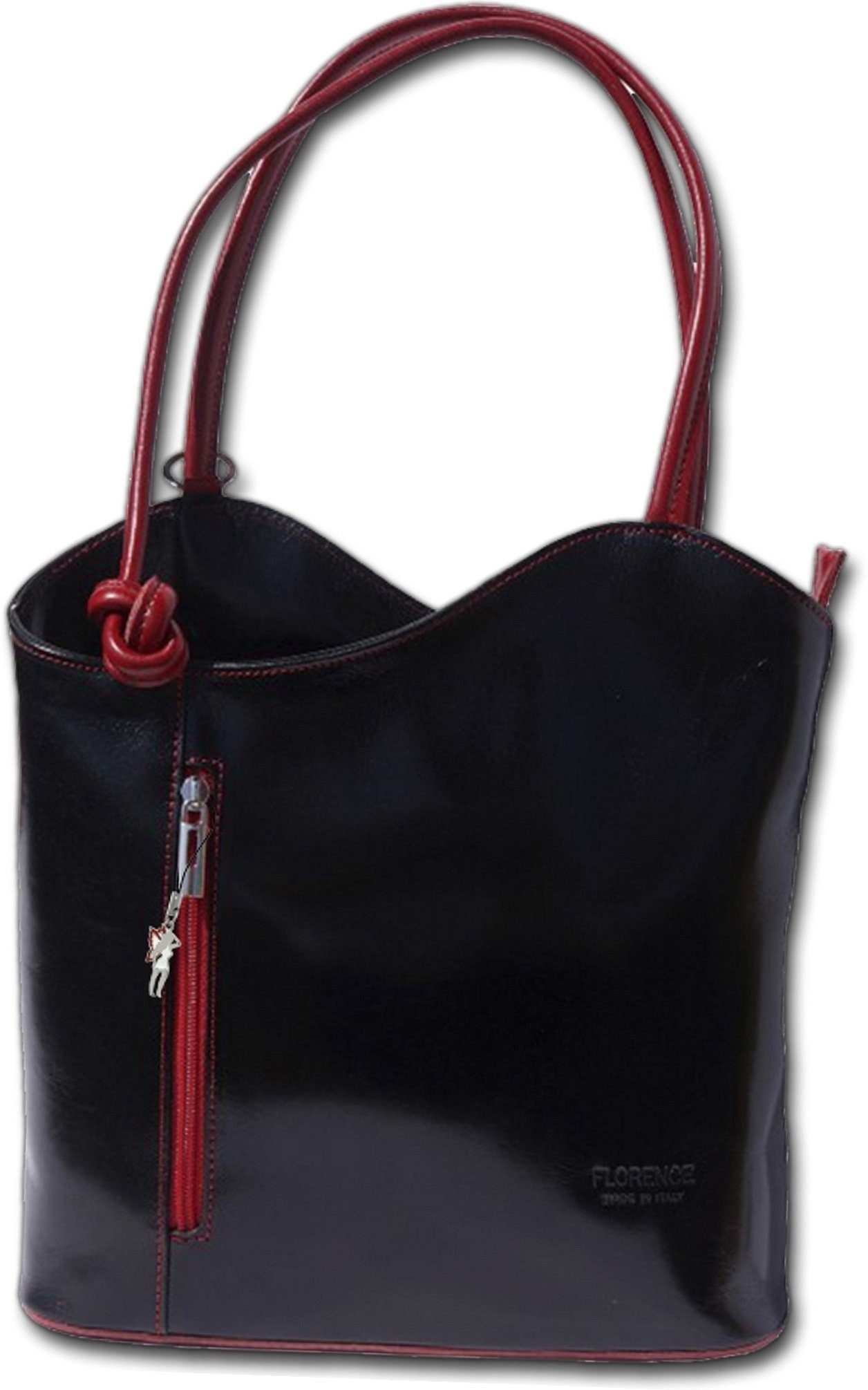 FLORENCE Schultertasche Florence 2in1 Echtleder Damentasche (Schultertasche, Schultertasche), Damen Tasche, Rucksack Echtleder schwarz, rot, Made-In Italy