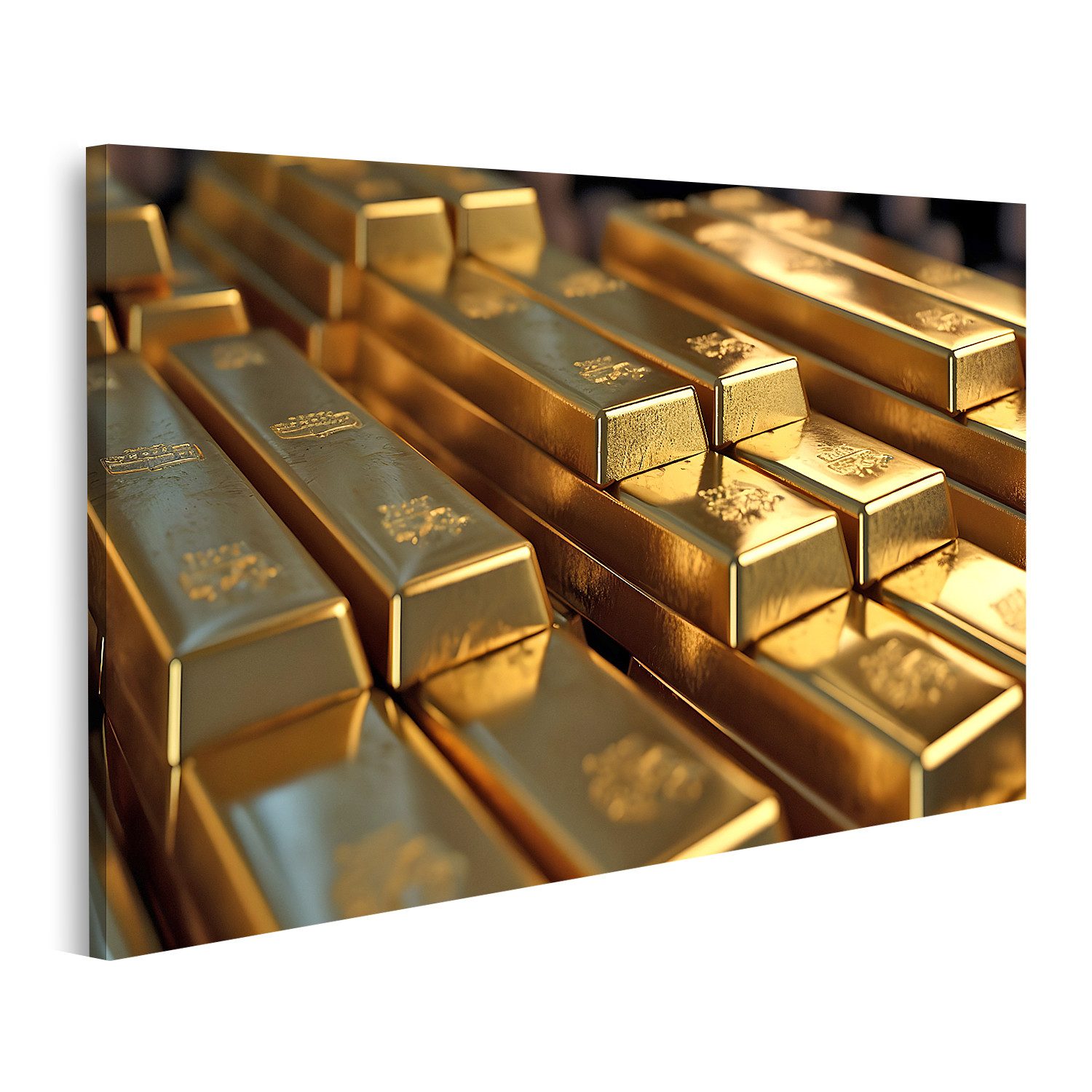 islandburner Leinwandbild Goldbarren Sammlung Reichtum Hintergrund Glanz und Luxus Wandbild