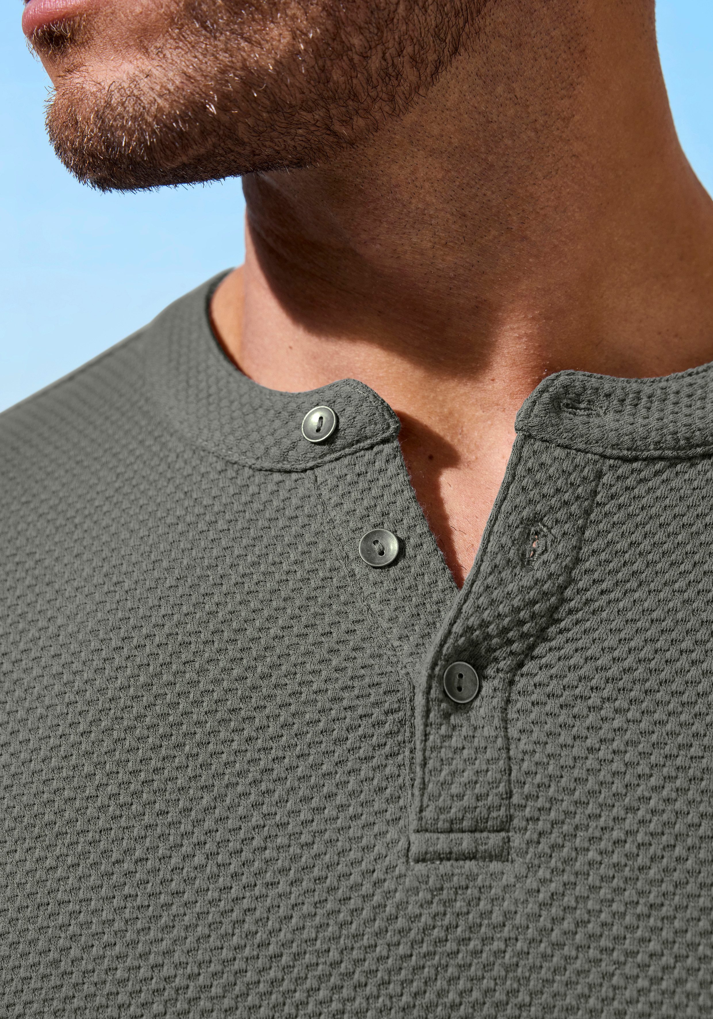 John Devin T-Shirt Kurzarm-Poloshirt aus Struktur-Qualität mit modischem Stehkragen und Knopfleiste