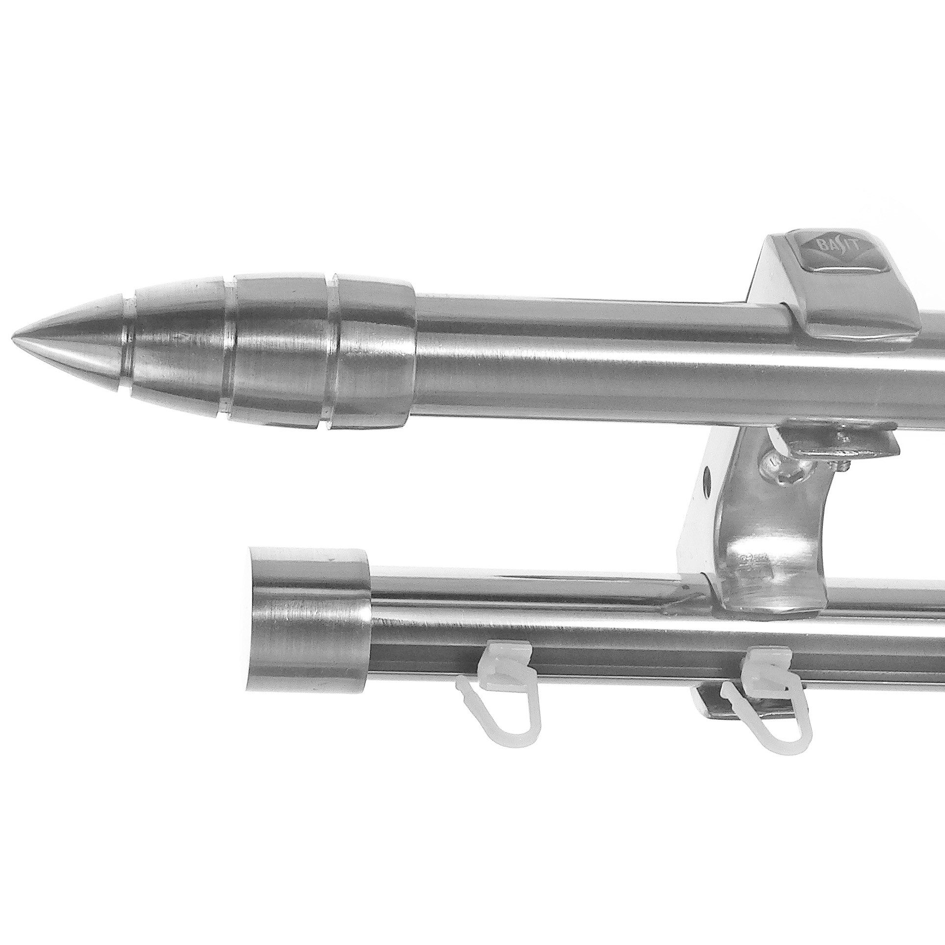 BASIT Gardinenstange Rohr und Innenlauf Edelstahloptik 20mm mit Deckenträgern 200 cm E81, Ø 20 mm, 2-läufig, verschraubt, Metall, D60RI 200 cm E81 Spitze mit Rillen
