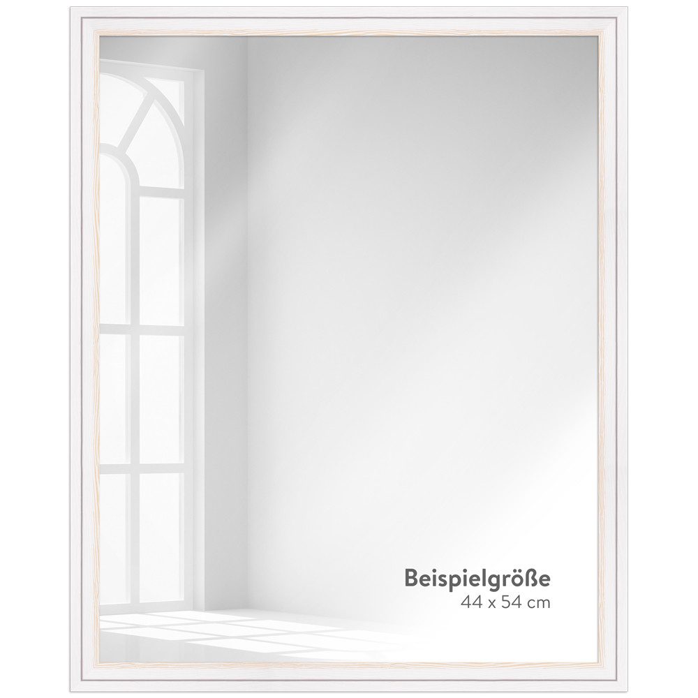 WANDStyle Wandspiegel H025, Weiß, gemasert, aus Massivholz im Landhausstil