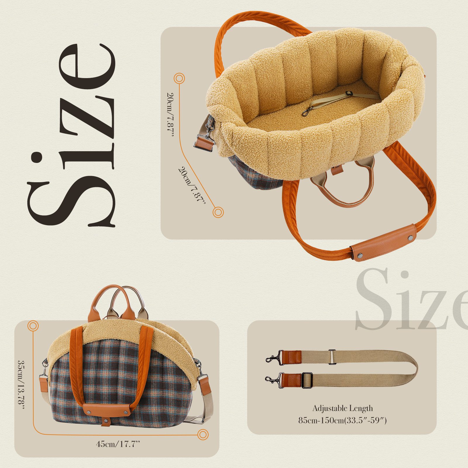 Purpurra Tiertransporttasche Braun für Katzen/Hase/Hunde, mit Plüsch-Einsatz