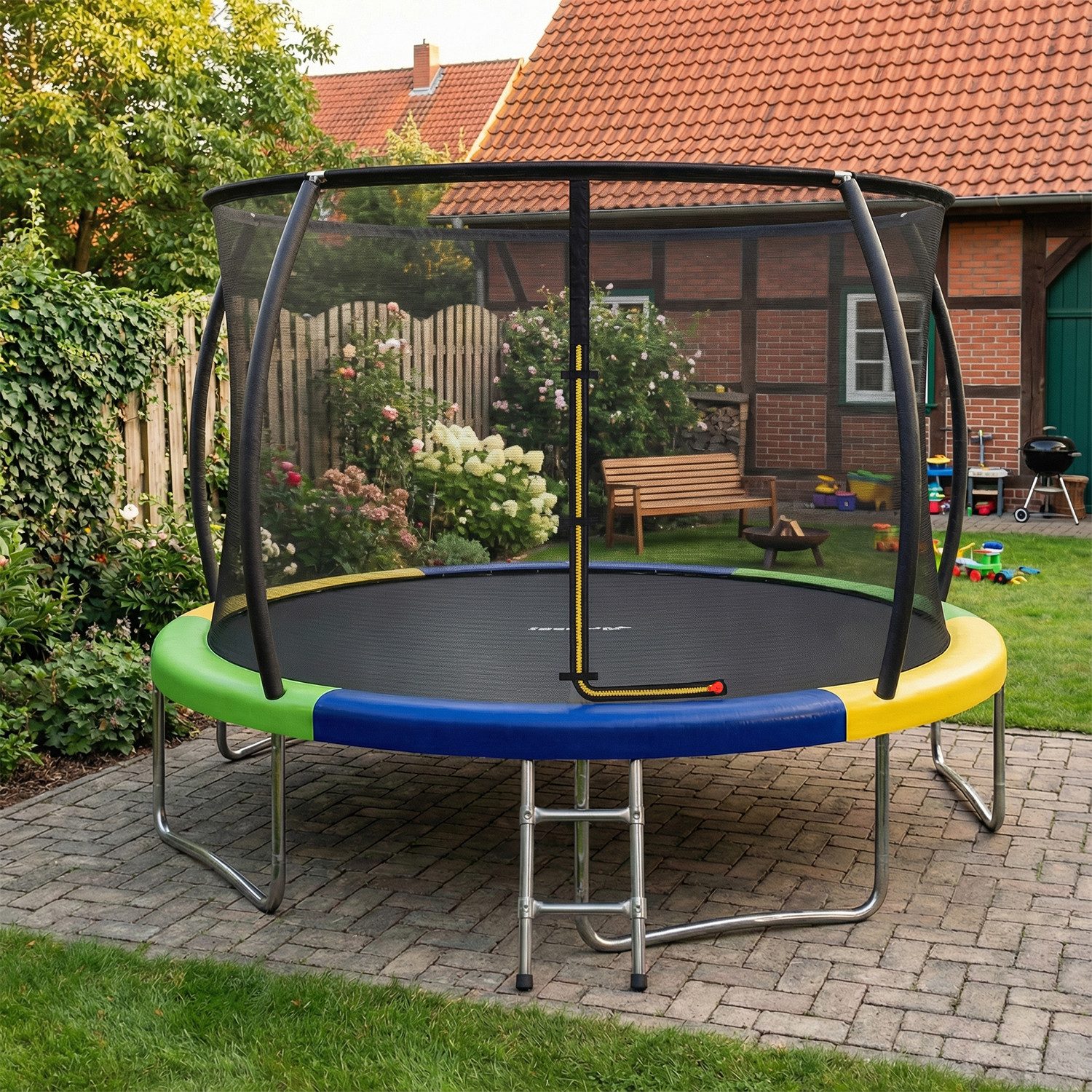 HOMALL Gartentrampolin Kindertrampolin Outdoor-Trampolin Durchmesser: 183/220/290/360 cm, Ø 360 cm, (Durchmesser 183 cm (mit Sicherheitsnetz und Schutzhaube, Tragkraft 50 kg/150 kg, 360°-Sicherheitsnetz, erhältlich in Schwarz/Blau/mehrfarbig) -ostern geschenke)