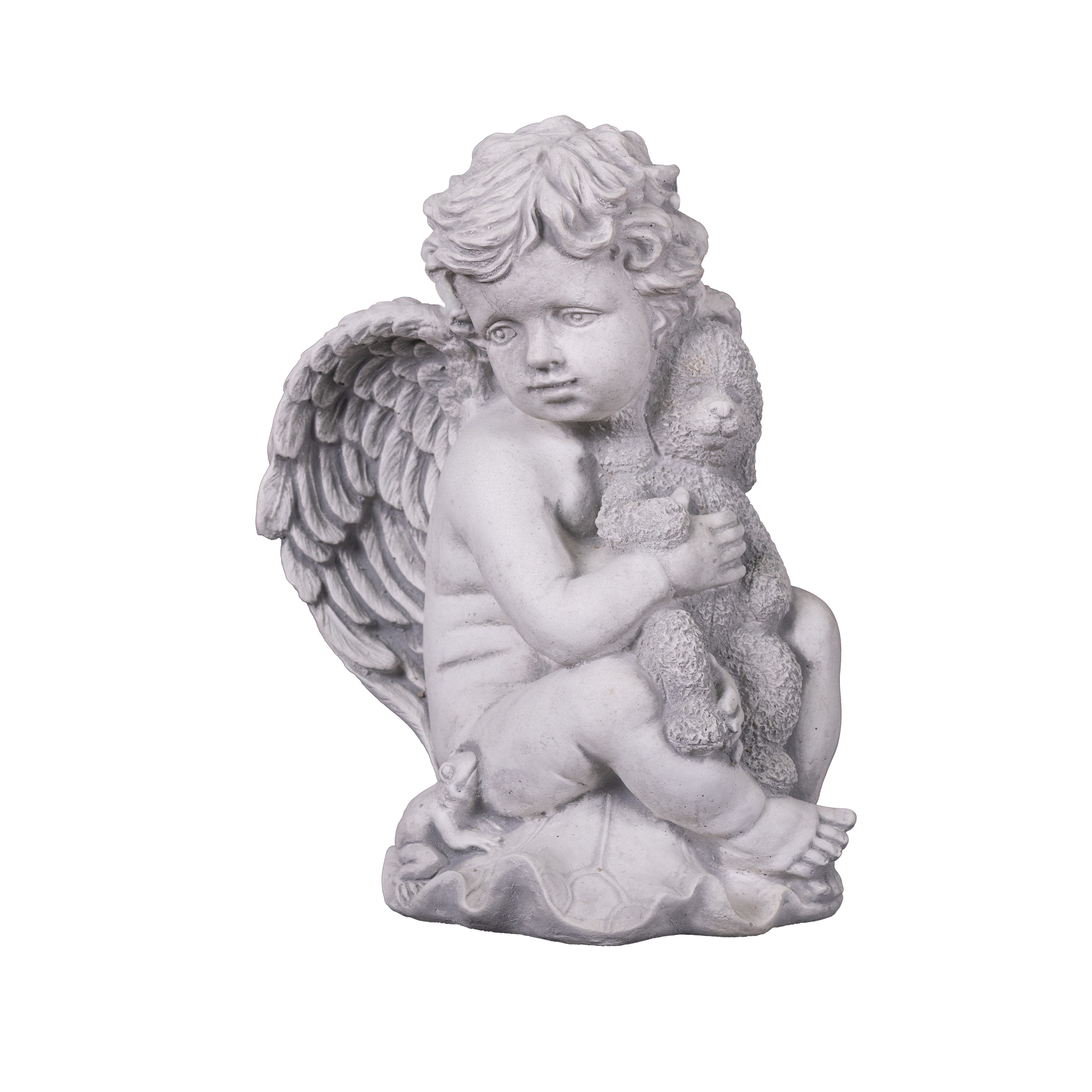 gartendekoparadies.de Gartenfigur Engel Figur mit Teddy, Steinfigur, H. 34 cm, 13 kg, Frostsicher