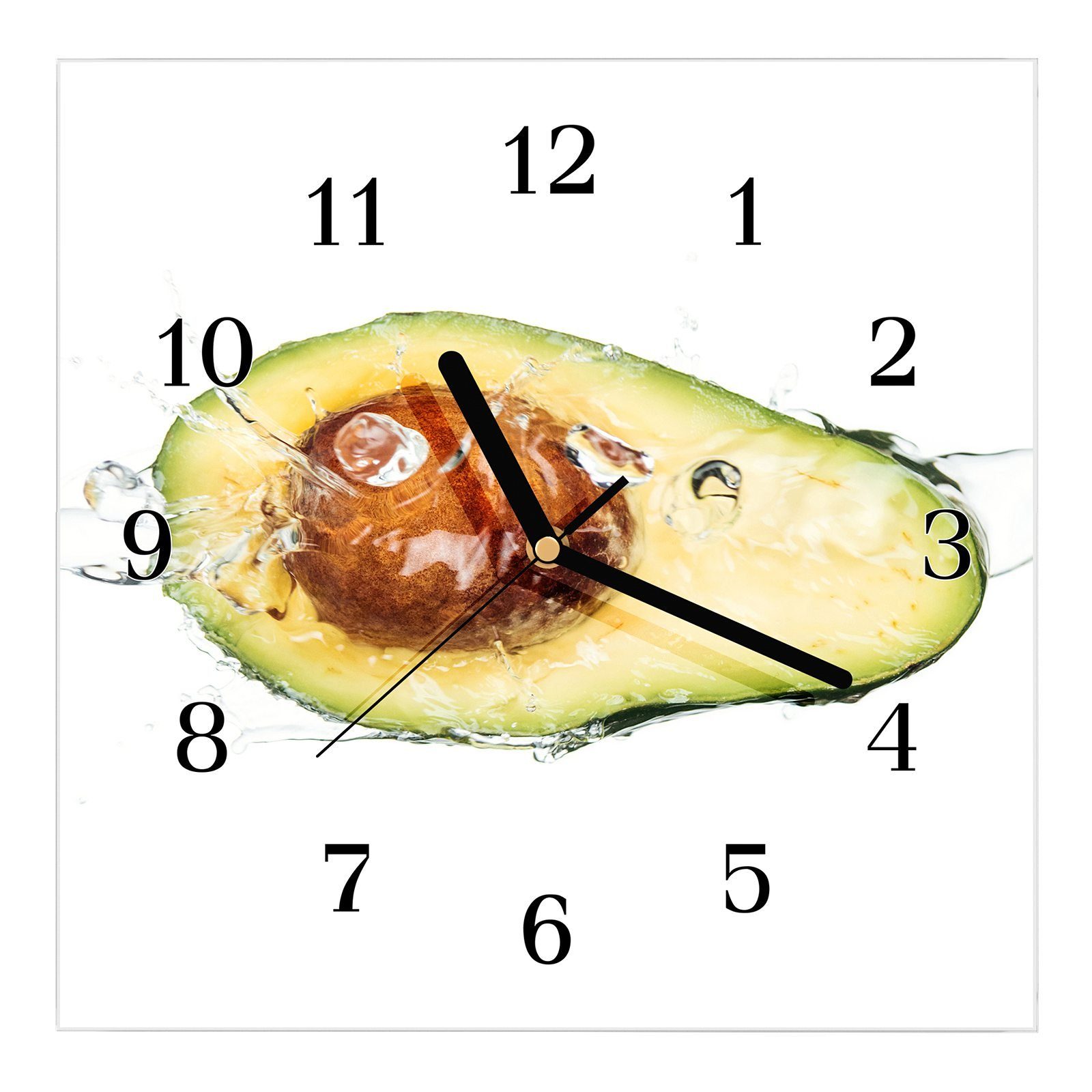 Glasuhr Wandkunst mit 30 Wanduhr 30 x Avocado Wasserwelle in Wanduhr cm Motiv Primedeco Größe