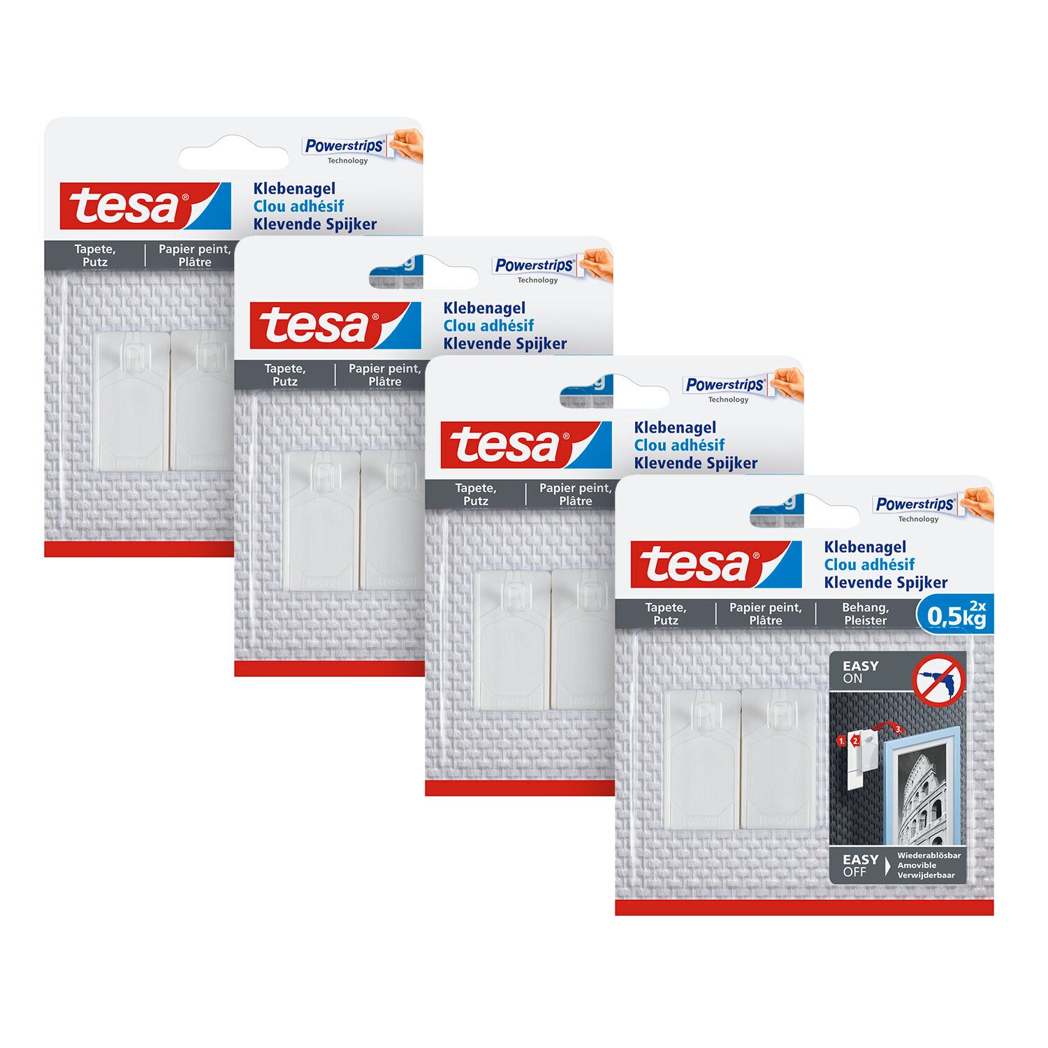 tesa Klebehaken, Dekoration, Leinwände, Bilder, (Packung, 8-St., inkl. Powerstrips), selbstklebende Nägel für empfindliche Oberflächen - rückstandslos