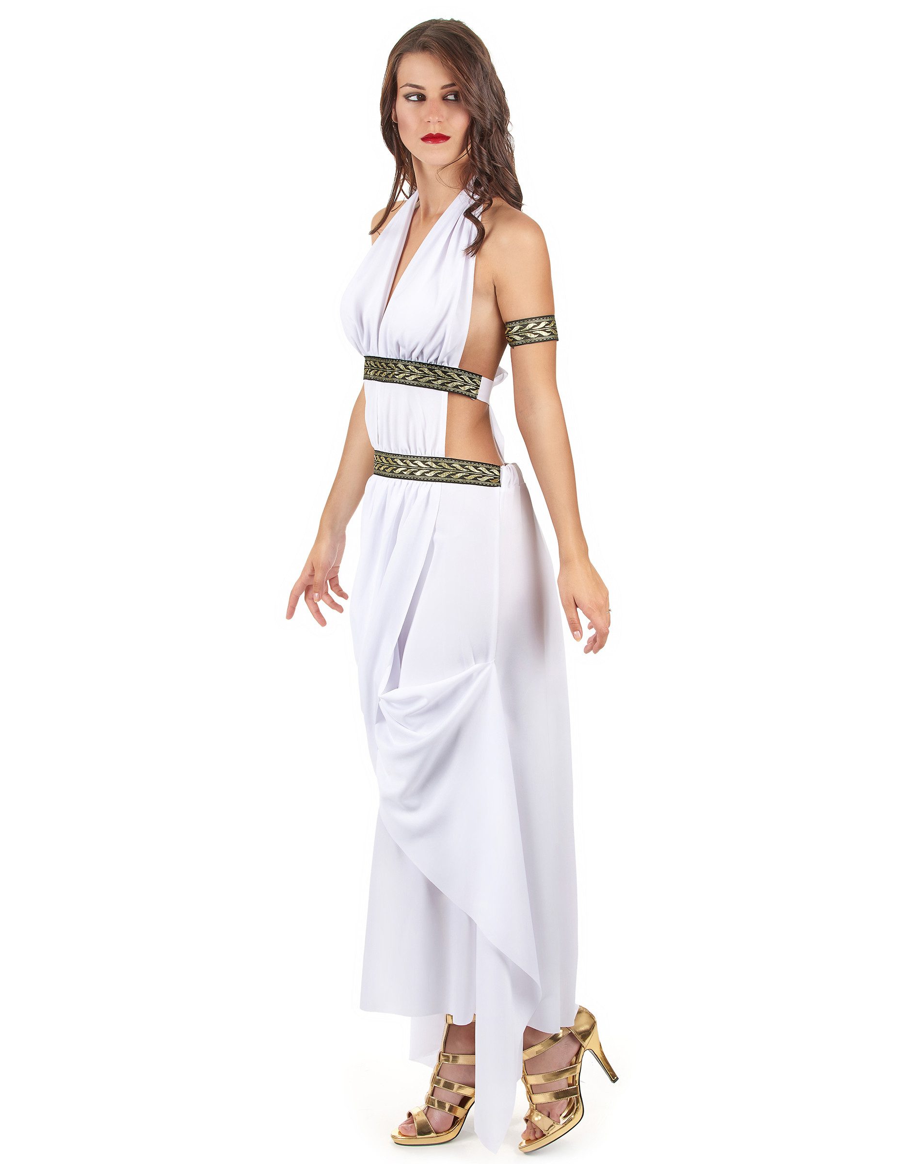 California Costumes Kostüm Römerin Kostüm Toga lang weiss-gold