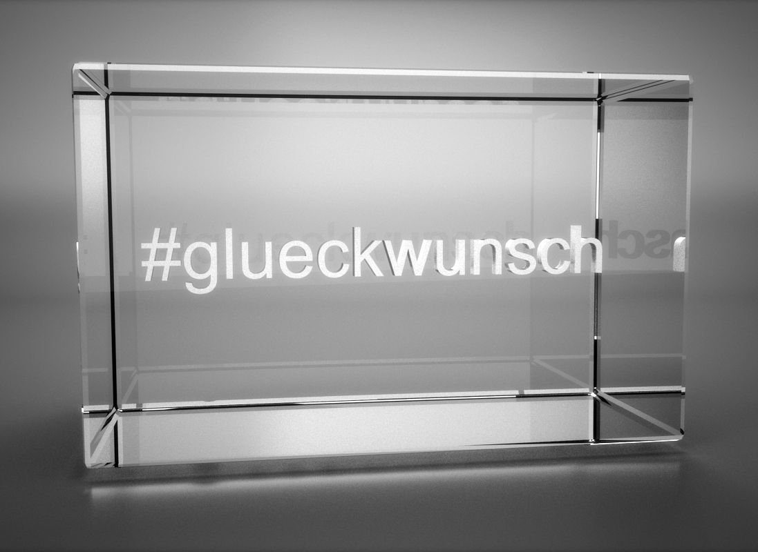 VIP-LASER Dekofigur 3D Glasquader Motiv Hashtag #glueckwunsch, Hochwertige Geschenkbox, Made in Germany, Familienbetrieb