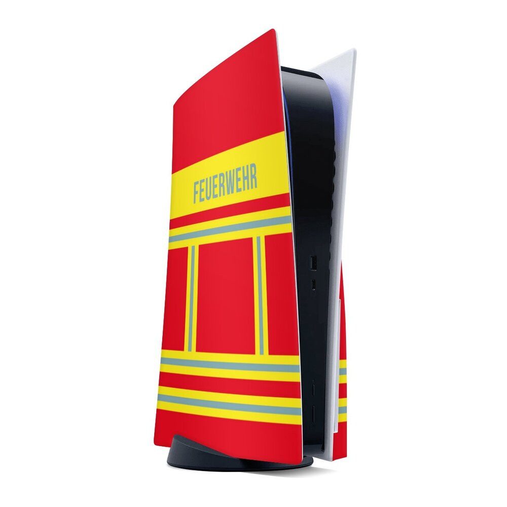 DeinDesign Konsolen-Cover Feuerwehr Feuerwehrmann Lebensretter Red Feuerwehr Jacket, Sony Playstation 5 Disc Edition Skin Aufkleber Sticker Folie