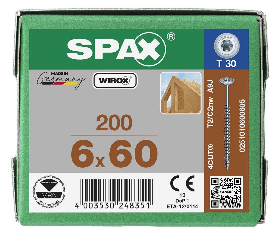 SPAX Holzbauschraube Spax Holzbauschrauben 6.0 x 60 mm TX 30 - 200 Stk.