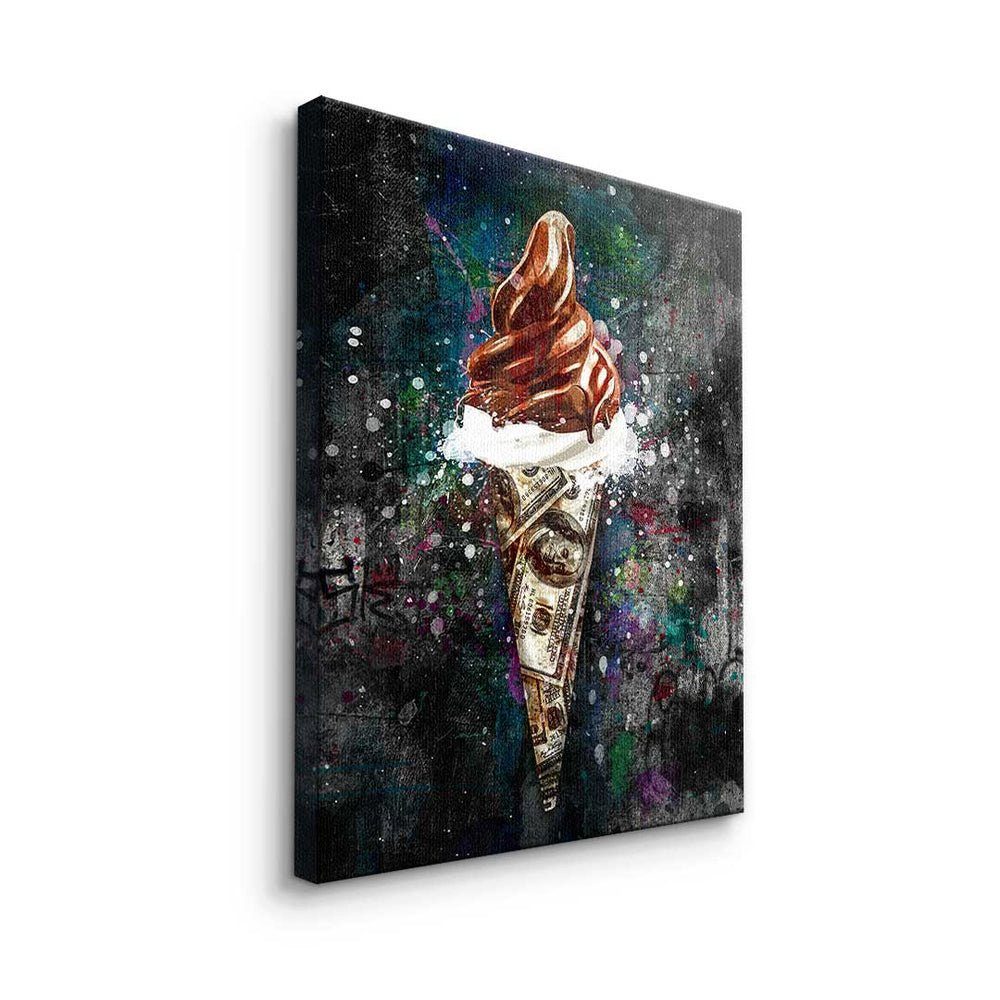 schwarzer Art - X Motivationsbild Leinwandbild Pop Premium Cream Ice DOTCOMCANVAS® - Money - Rahmen Leinwandbild,