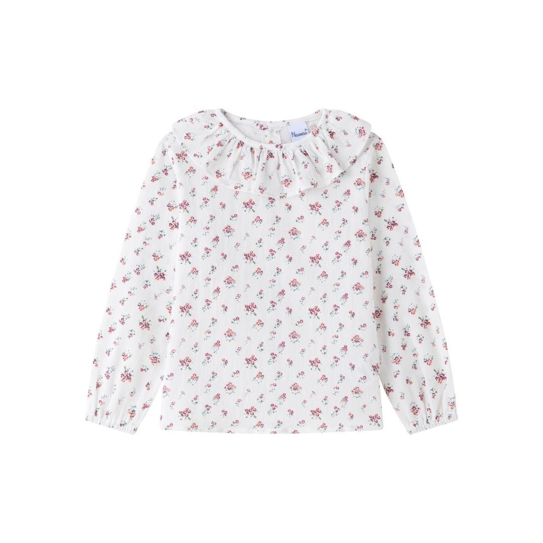 suebidou Klassische Bluse Bluse Langarmshirt mit Rüschendetails florales Muster für Mädchen
