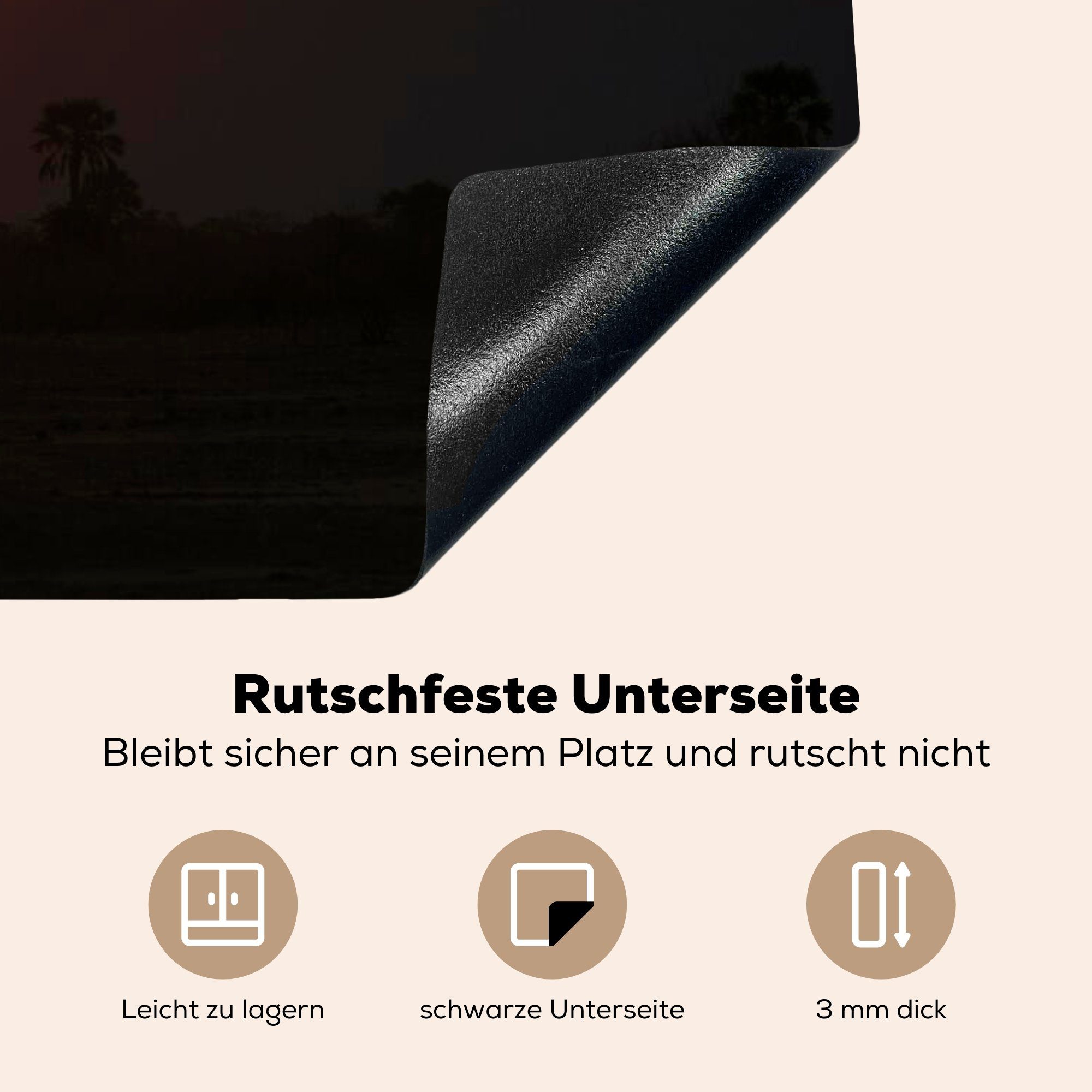 küche, Lower für Herdblende-/Abdeckplatte 81x52 Zambezi, Oranger cm, tlg), MuchoWow Ceranfeldabdeckung im (1 Schutz Baobab-Baum Induktionskochfeld Vinyl, hinter Sonnenuntergang einem die