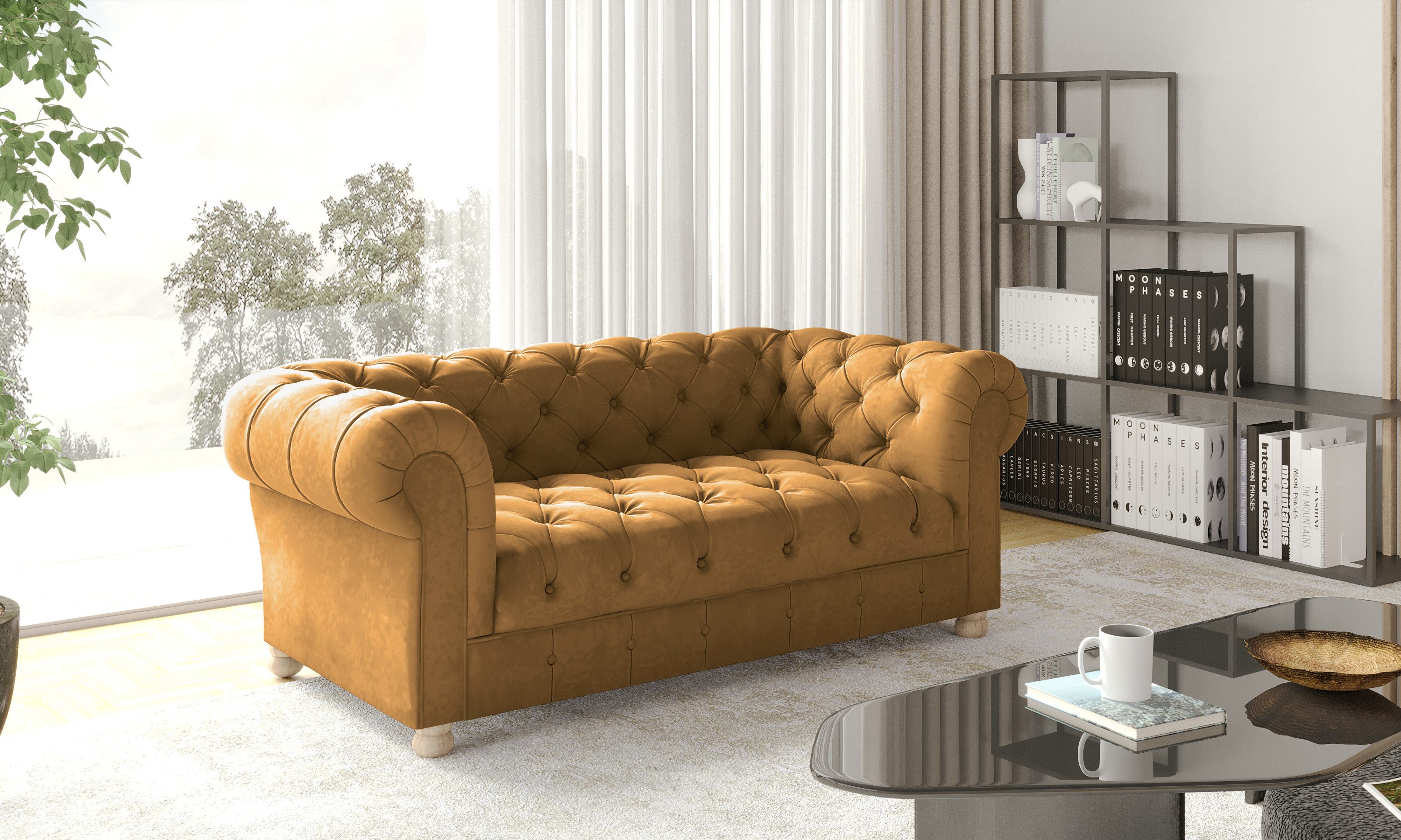 Kaiser Möbel Chesterfield-Sofa Zweisitzer, elegant, klassisch, schick in elegantem Whisper-Stoff, Made in Europe