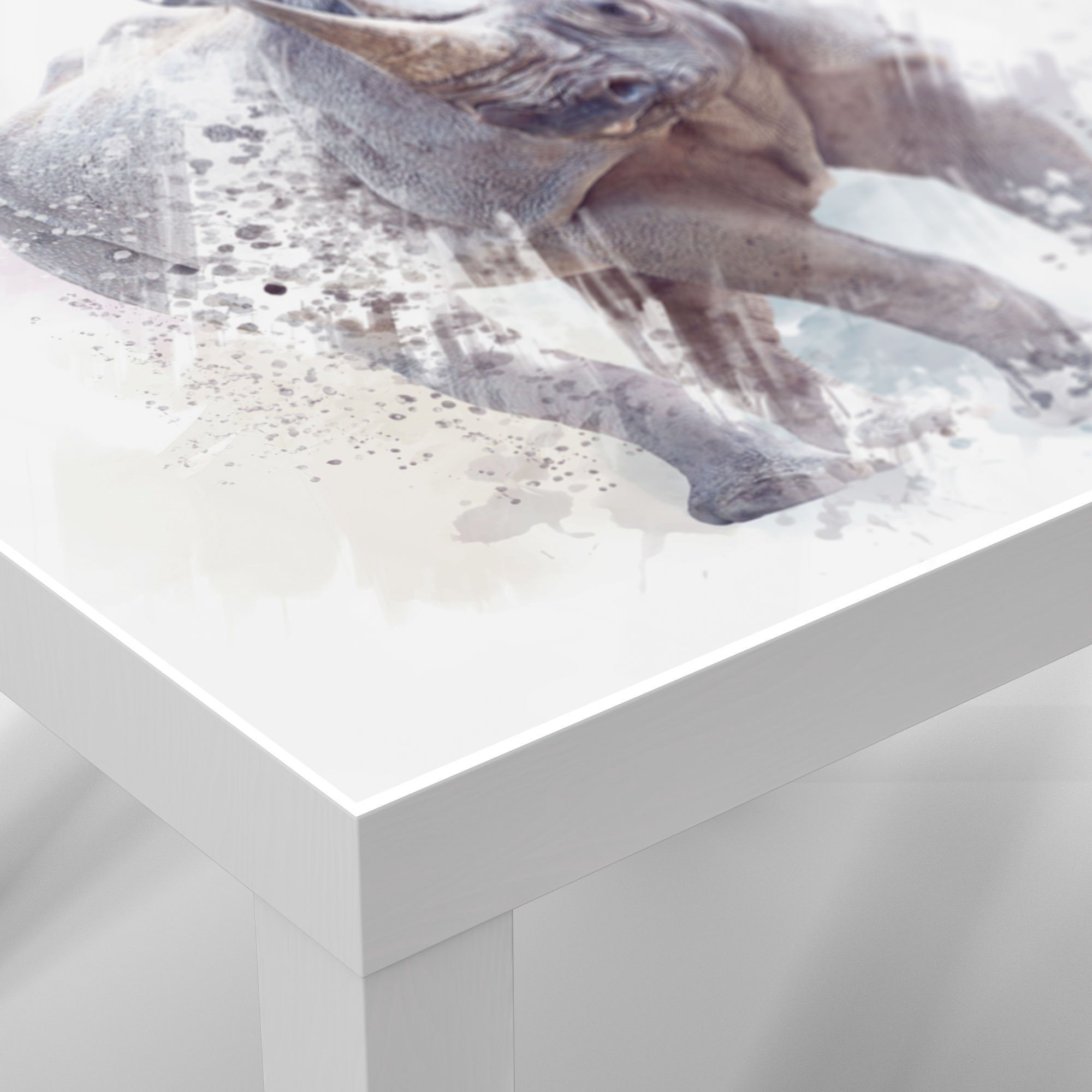 'Nashorn Couchtisch Glastisch Aquarell', Beistelltisch modern DEQORI Weiß Glas in
