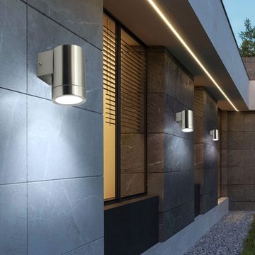 etc-shop Außen-Wandleuchte, Leuchtmittel inklusive, Warmweiß, 2er Set LED Down Strahler Fassaden Wand Spots Edelstahl Außen