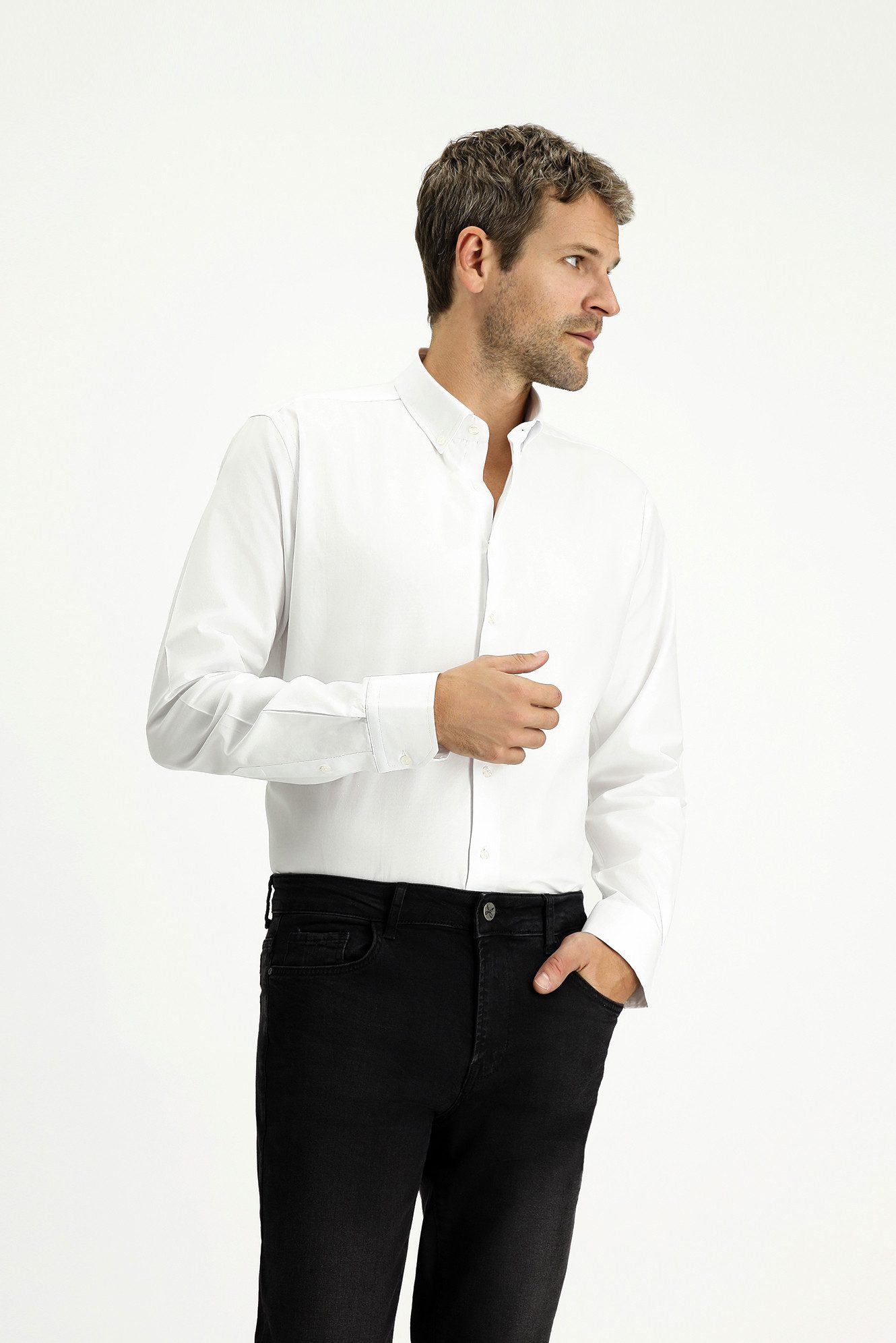 KIGILI Businesshemd Slim Fit Langärmeliges Baumwolle Oxford-Hemd günstig online kaufen