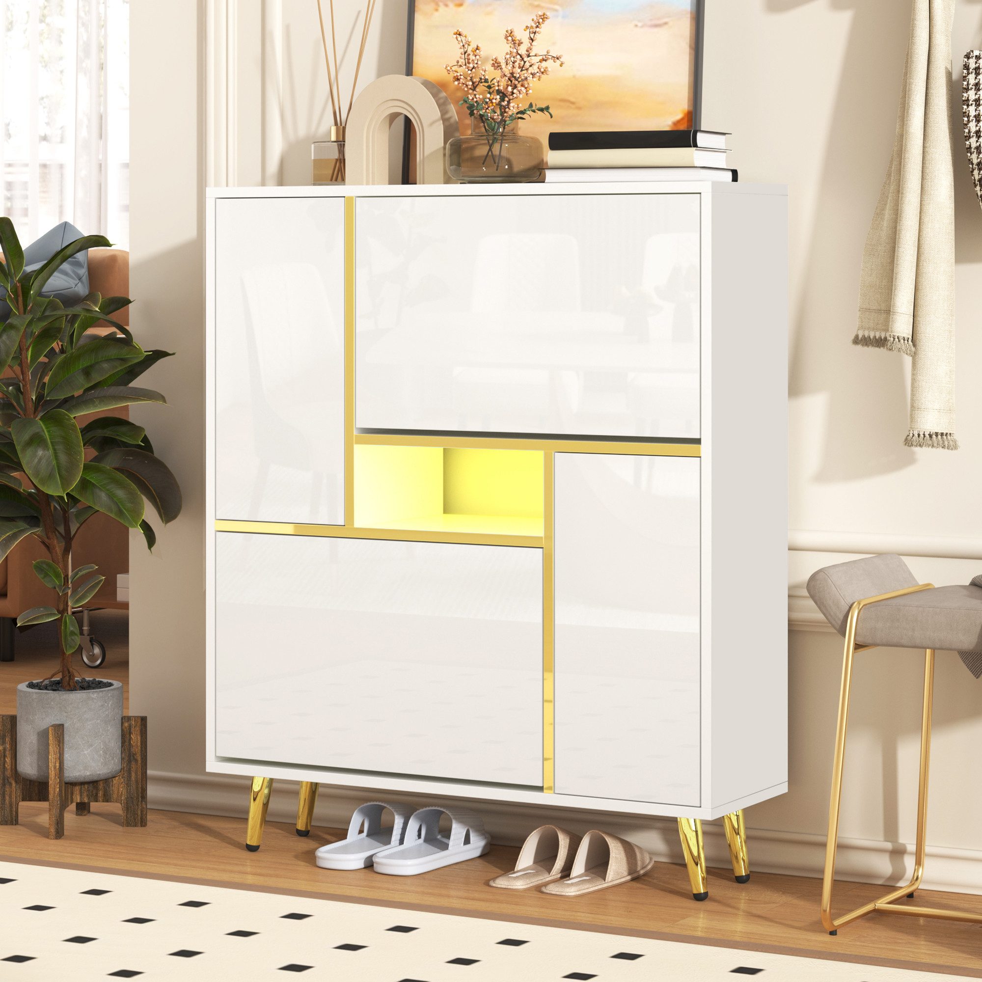 Schuhschrank Vielseitige ModernerSchuhschrank 16-farbigem LED-Licht