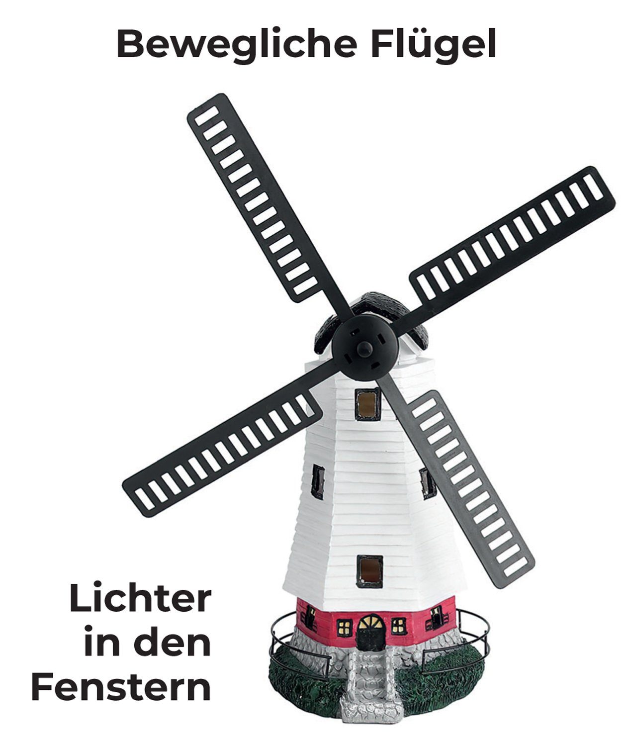 IC Gardenstyle LED Solarleuchte Solar Windmühle mit LED Licht für außen, Solarlampe für den Garten, LED fest integriert, warm-weiß, bewegliche Flügel