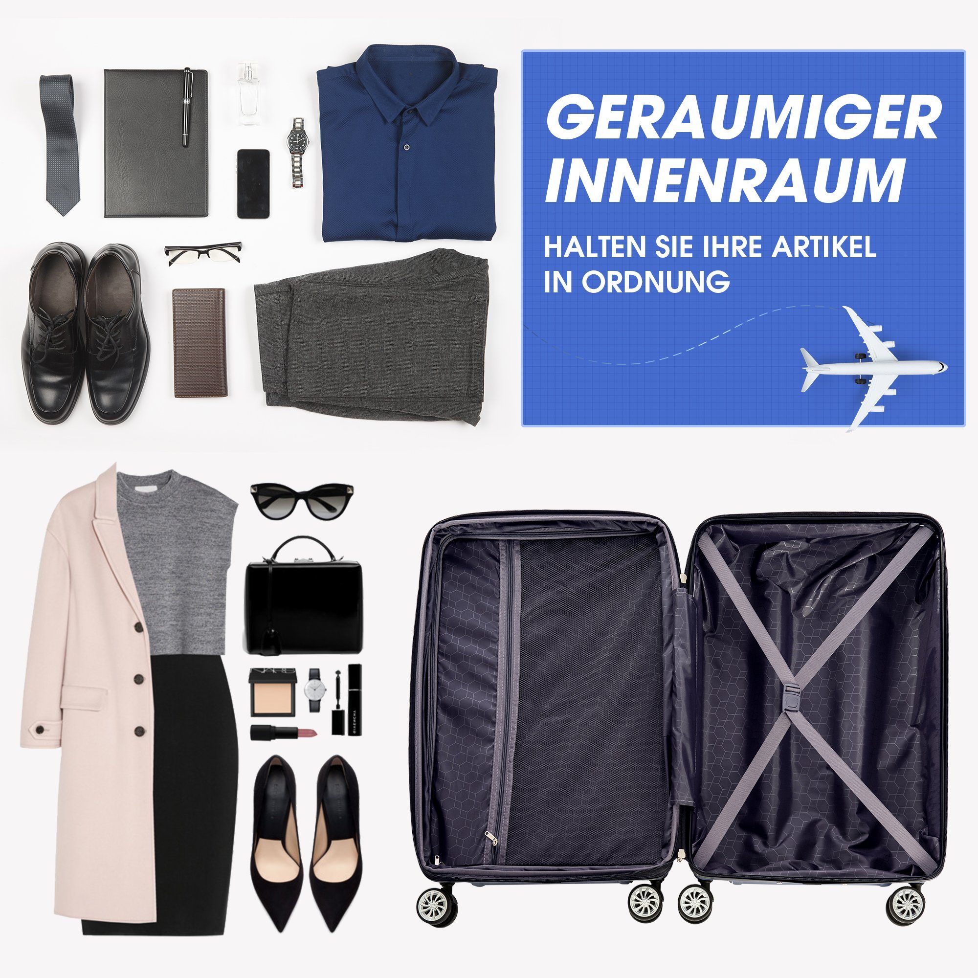 SIKAINI Handgepäckkoffer B-DJ-PP294406WAA, 1 Rollen, blau Universalrad Koffer mit und TSA-Schloss