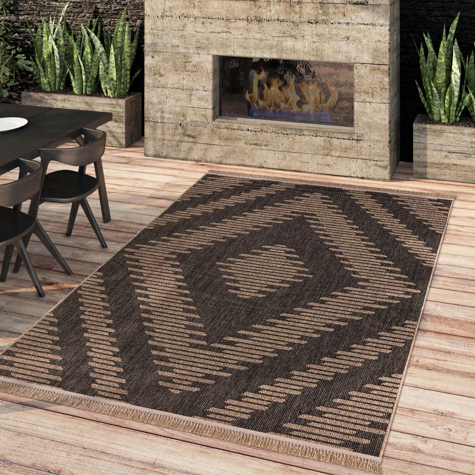 TaraCarpet Teppich Outdoor & Indoor Teppich wetterfest Borneo Premium Sisal-Jute-Optik, rechteckig, Höhe: 7 mm, Balkon Terrasse Wintergarten Karo Wohnzimmer Esszimmer 80X150