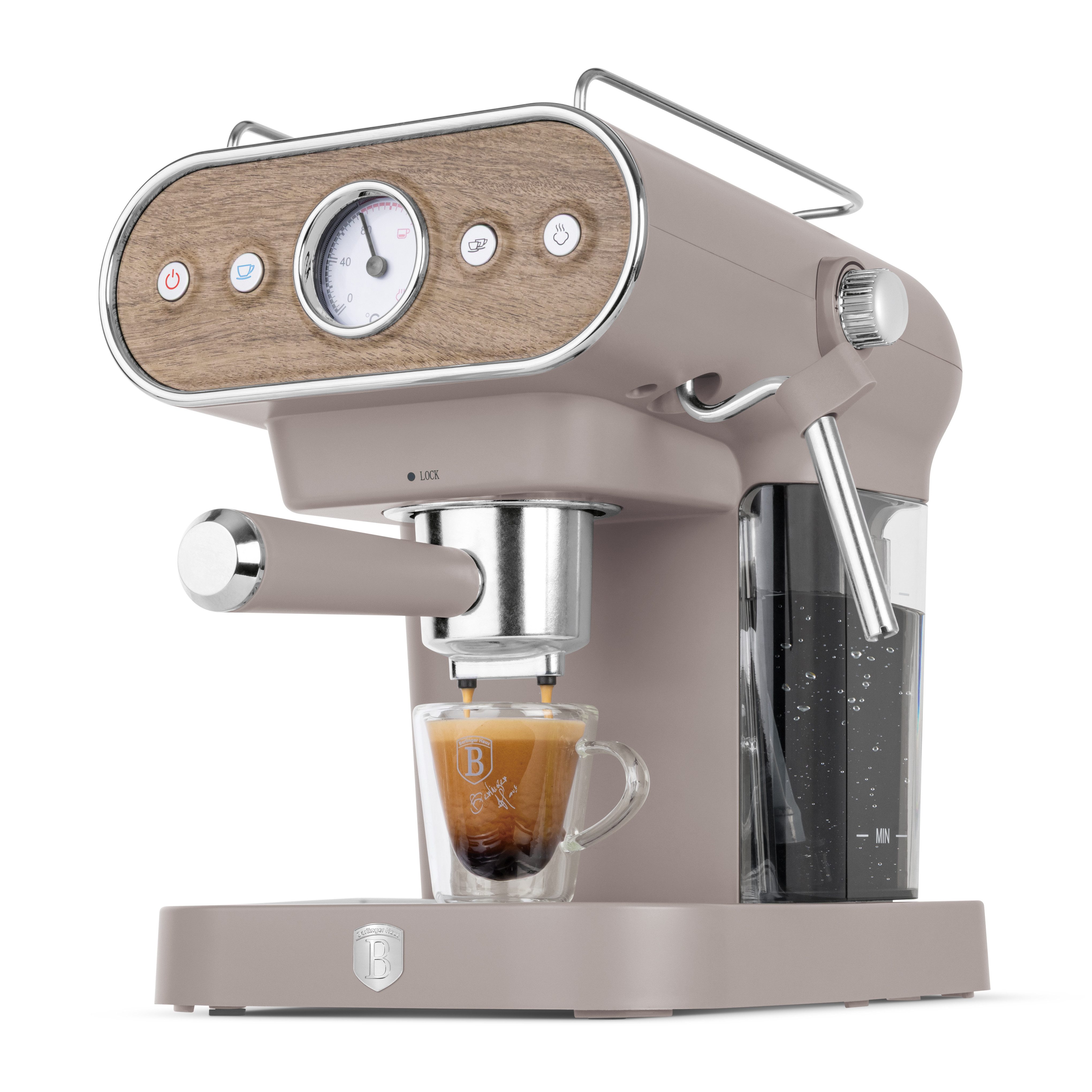 BerlingerHaus Siebträgermaschine BH 9856, 20 Bar, für Kaffeepulver, Kapseln & ESE-Pads, Milchaufschäumer
