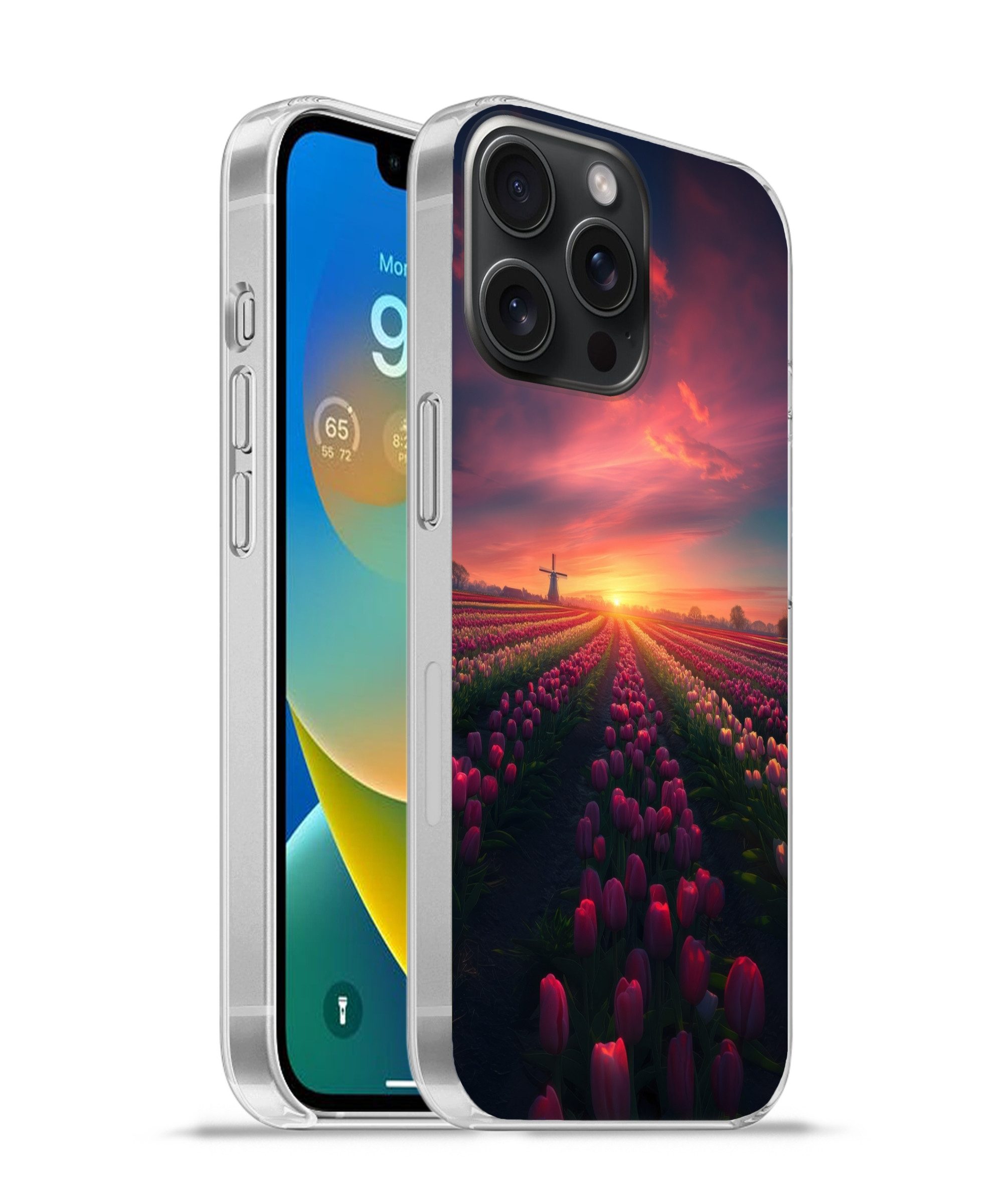 MuchoWow Handyhülle für Apple iPhone 15 Pro Max Windmühle - Sonnenuntergang - Landschaft, Smartphone-Bumper, Print, Handy Schutzhülle Dünn