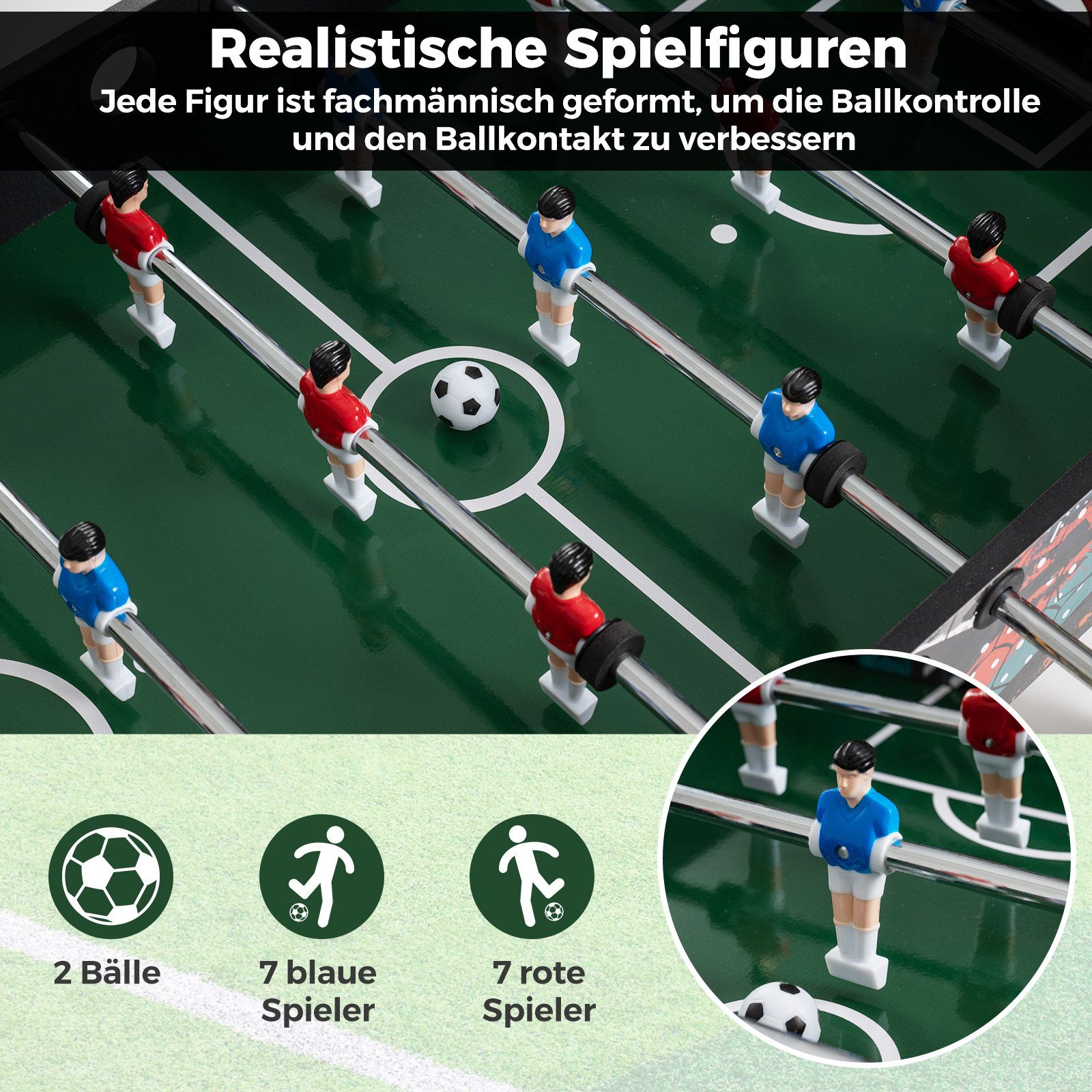 COSTWAY Kickertisch, 2 in 1 Tischfußballspiel mit abnehmbaren Beinen, Holz