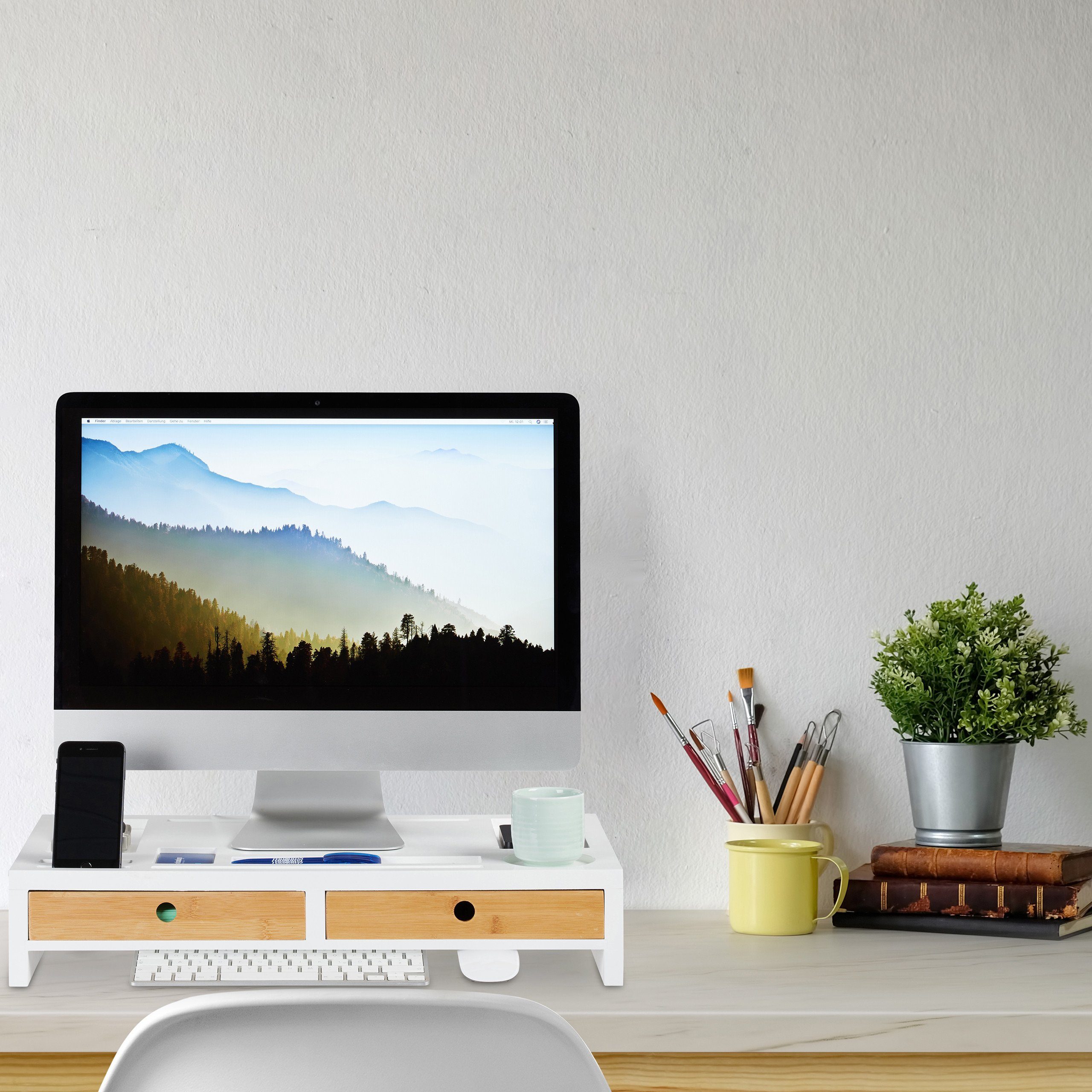 relaxdays Monitor-Halterung Monitorständer Organizer XL