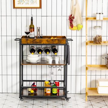 COSTWAY Küchenwagen, mit abnehmbarem Tablett, Weinregal & Glashalter
