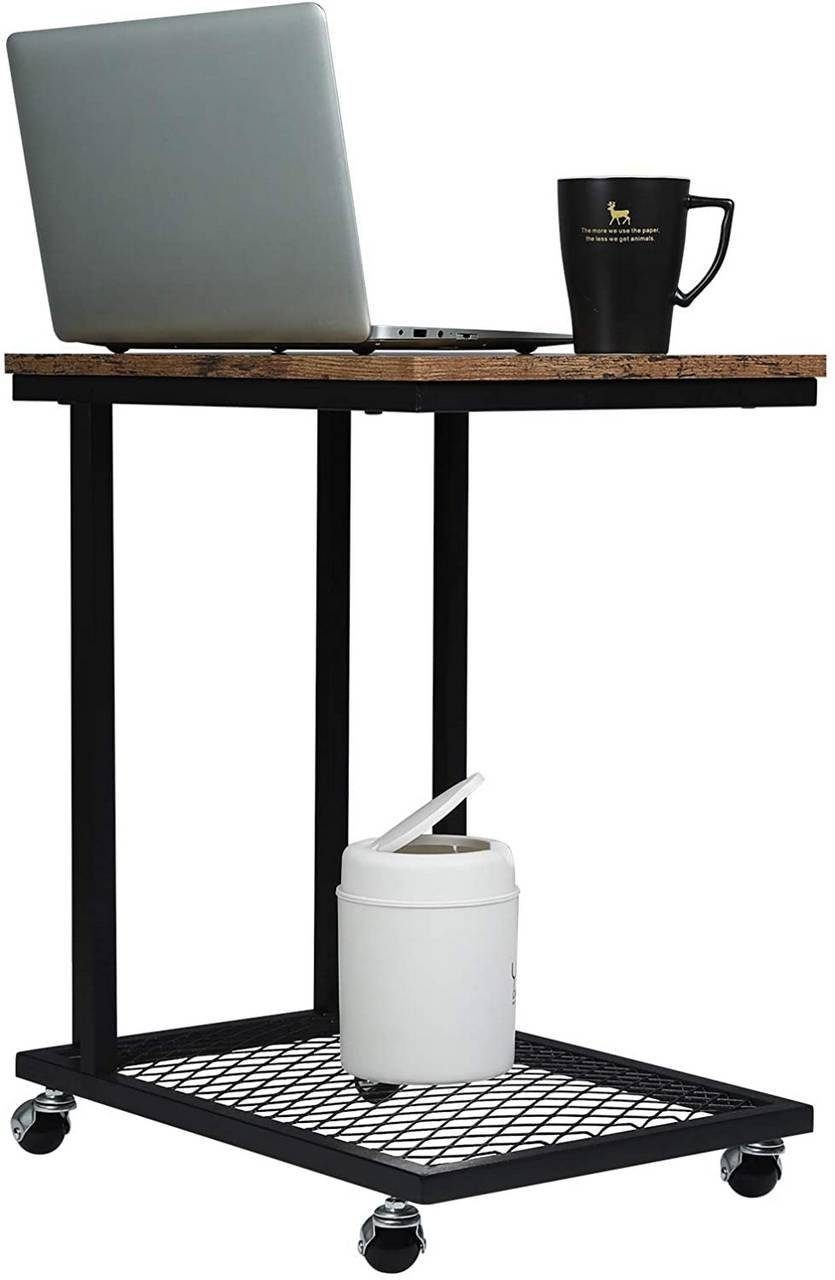 Woltu Couchtisch, Beistelltisch mit Rollen aus MDF Metall Industriedesign