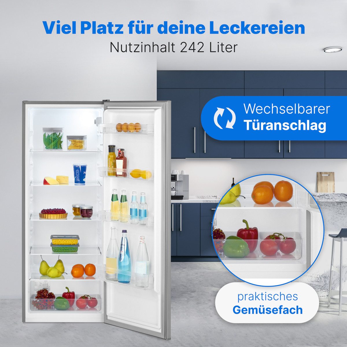 BOMANN Vollraumkühlschrank VS 7363, 142.5 cm hoch, 54.5 cm breit, Kühlschrank ohne Gefrierfach, 5 Ablagen, leise