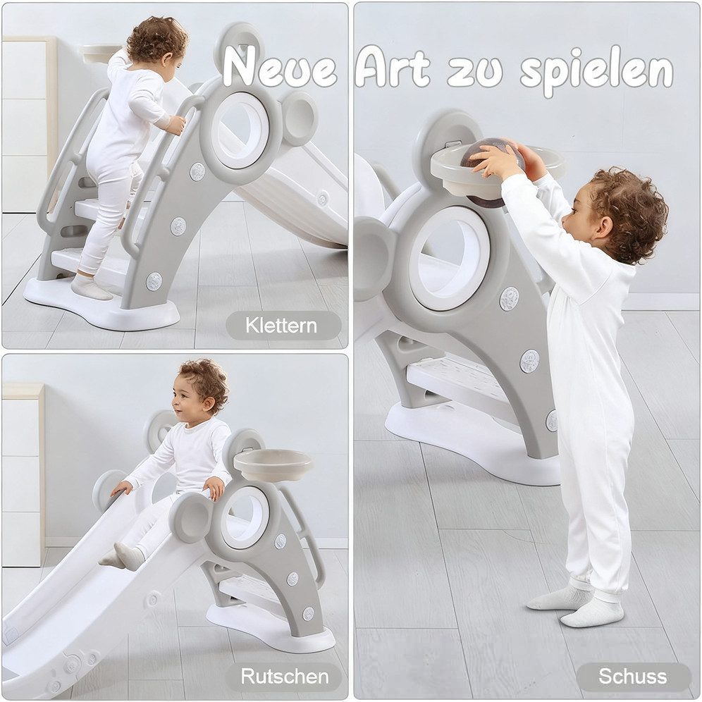 BremToy Rutsche Kinder Fun-Slide mit Basketballkorb Faltbar Kinderrutsche