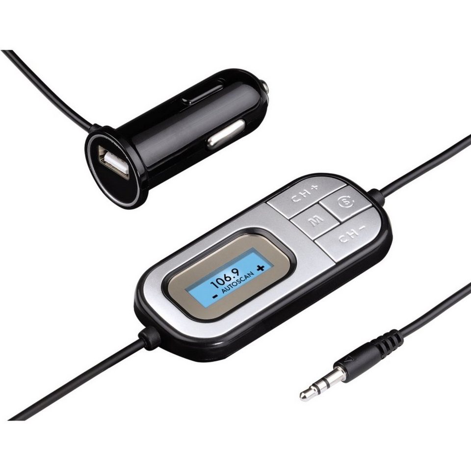 Hama FM Transmitter Display Klinke Auto-Radio AUX KFZ-Transmitter  3,5-mm-Klinkenanschluss zu 3,5 mm Klinke, Handy MP3-Player Kfz Adaper Auto -Scan