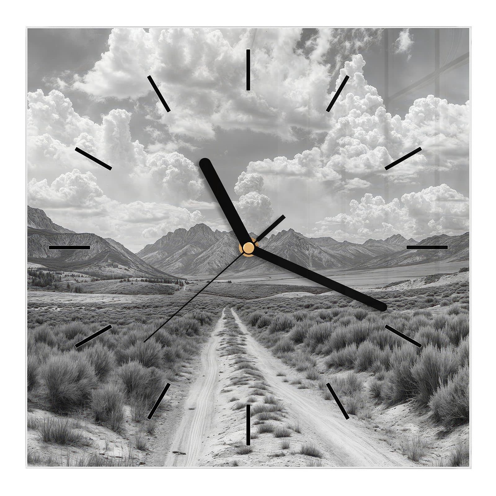 Wanduhr Glasuhr Wanduhr Wandkunst Größe 30 x 30 cm mit Motiv Gebirgspanorama