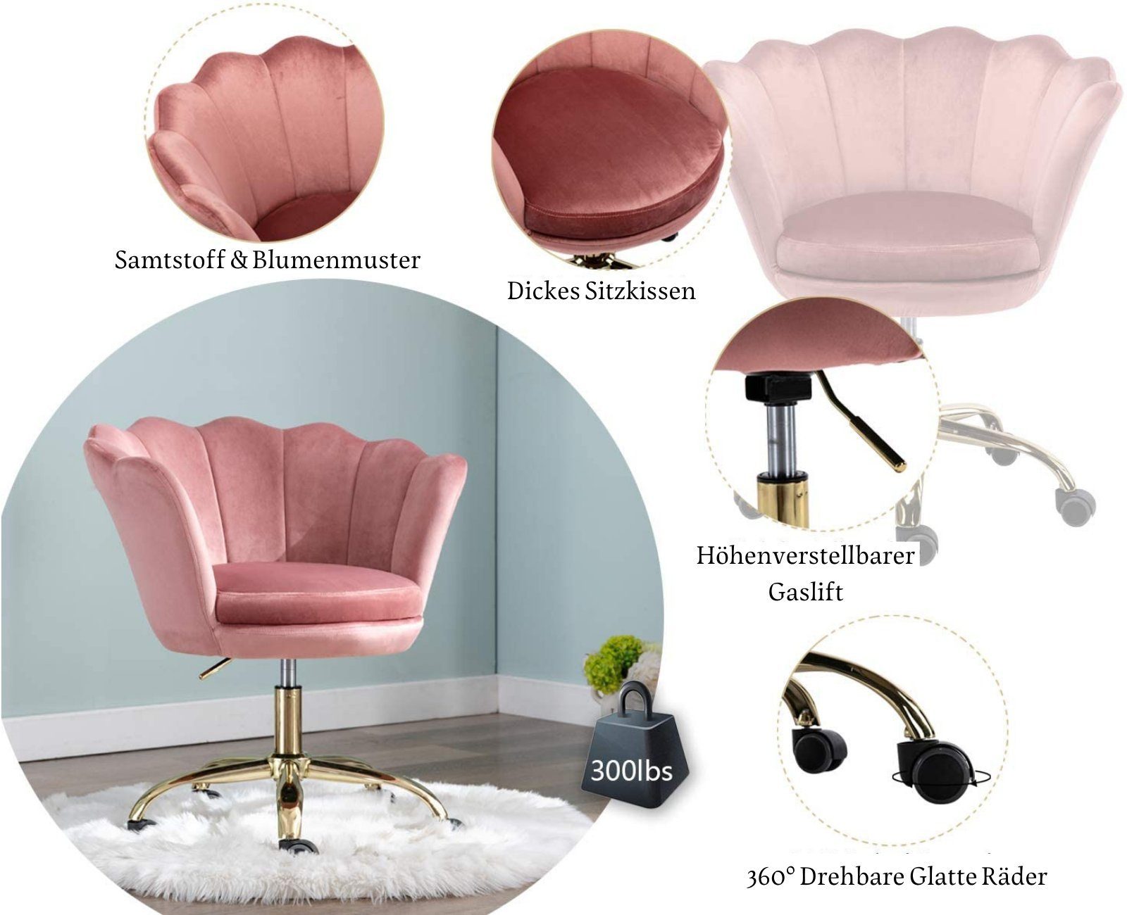 WAHSON OFFICE CHAIRS Loungesessel Bürostuhl Kunstfell Drehstuhl mit Rollen