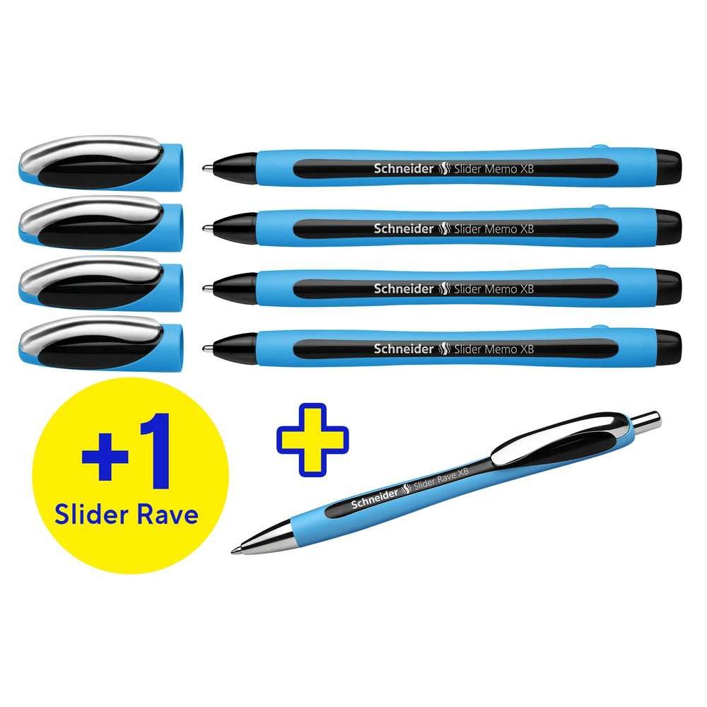 Schneider Kugelschreiber Kugelschreiber Memo + 1x Rave Schwarz Etui 4x