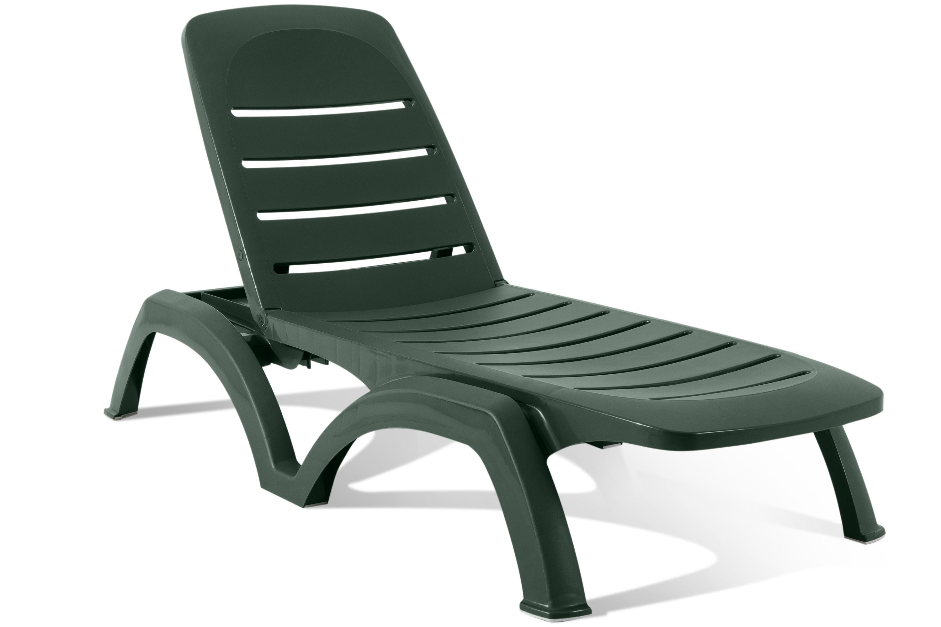 KONSIMO® Gartenliege BATSI Sonnenliege, höchste Verarbeitungsqualität, Stapelbarkeit, 1 St., dunkelgrün, Vierfach verstellbare Rückenlehne, mit Stauraum für Kleinigkeiten