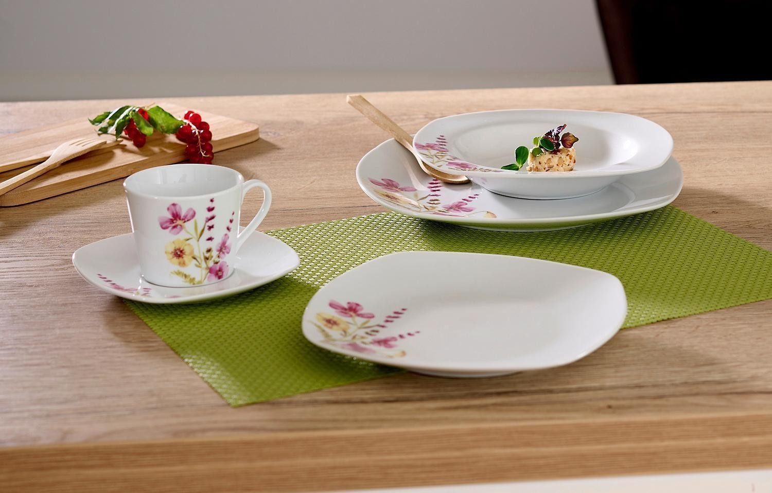 Ritzenhoff & Breker Tafelservice MALVE, 12-teilig, Weiß, mit Blumenmusterung, 6 Personen, Porzellan, Spülmaschinengeeignet