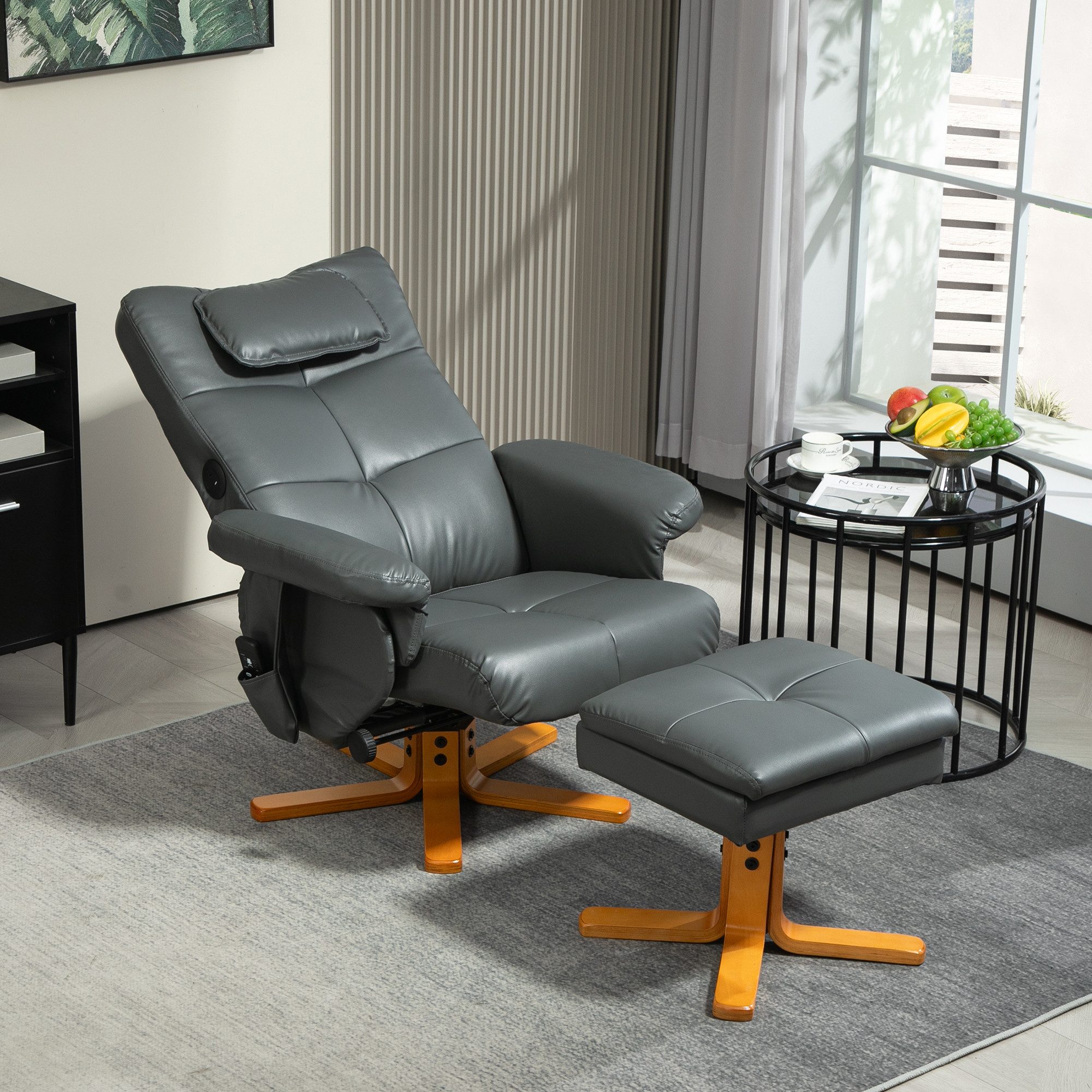 HOMCOM Massagesessel mit Hocker, Seitentasche, Stauraum, günstig online kaufen