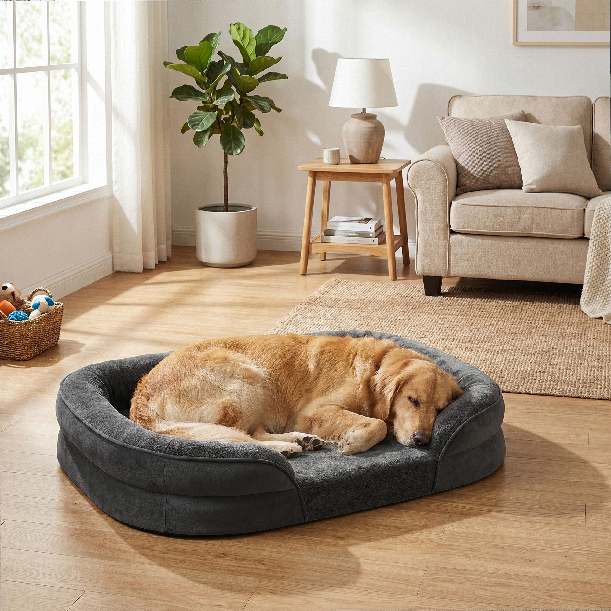 FEANDREA Tierbett Hundebett, Hundekissen, abnehmbar, 106 x 76 x 18 cm, orthopädisch, wasserdichte Innenschicht