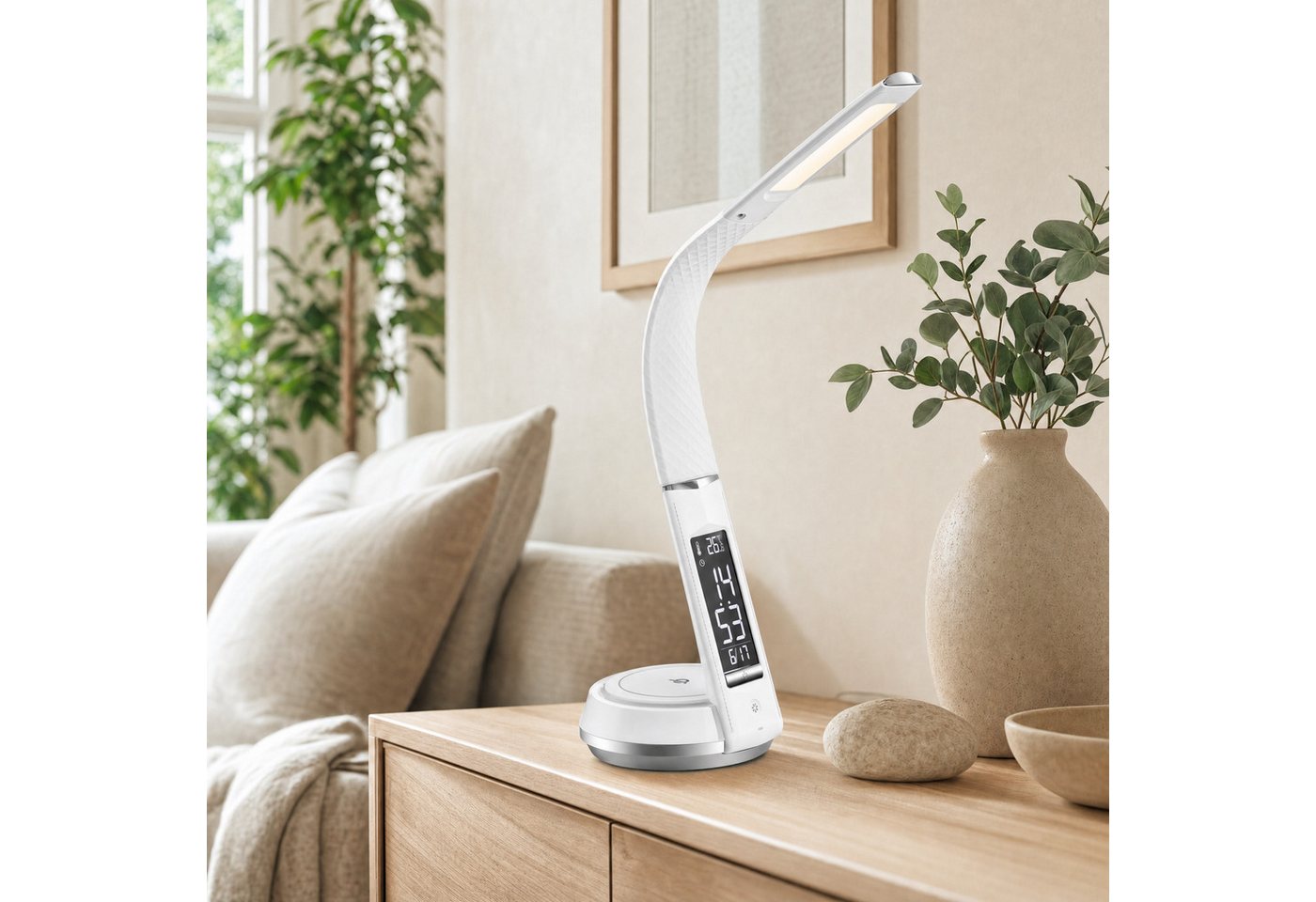 Northpoint LED Schreibtischlampe Tischlampe QI-Ladestation Dimmbar integrierter Uhr & Temperaturanzeige