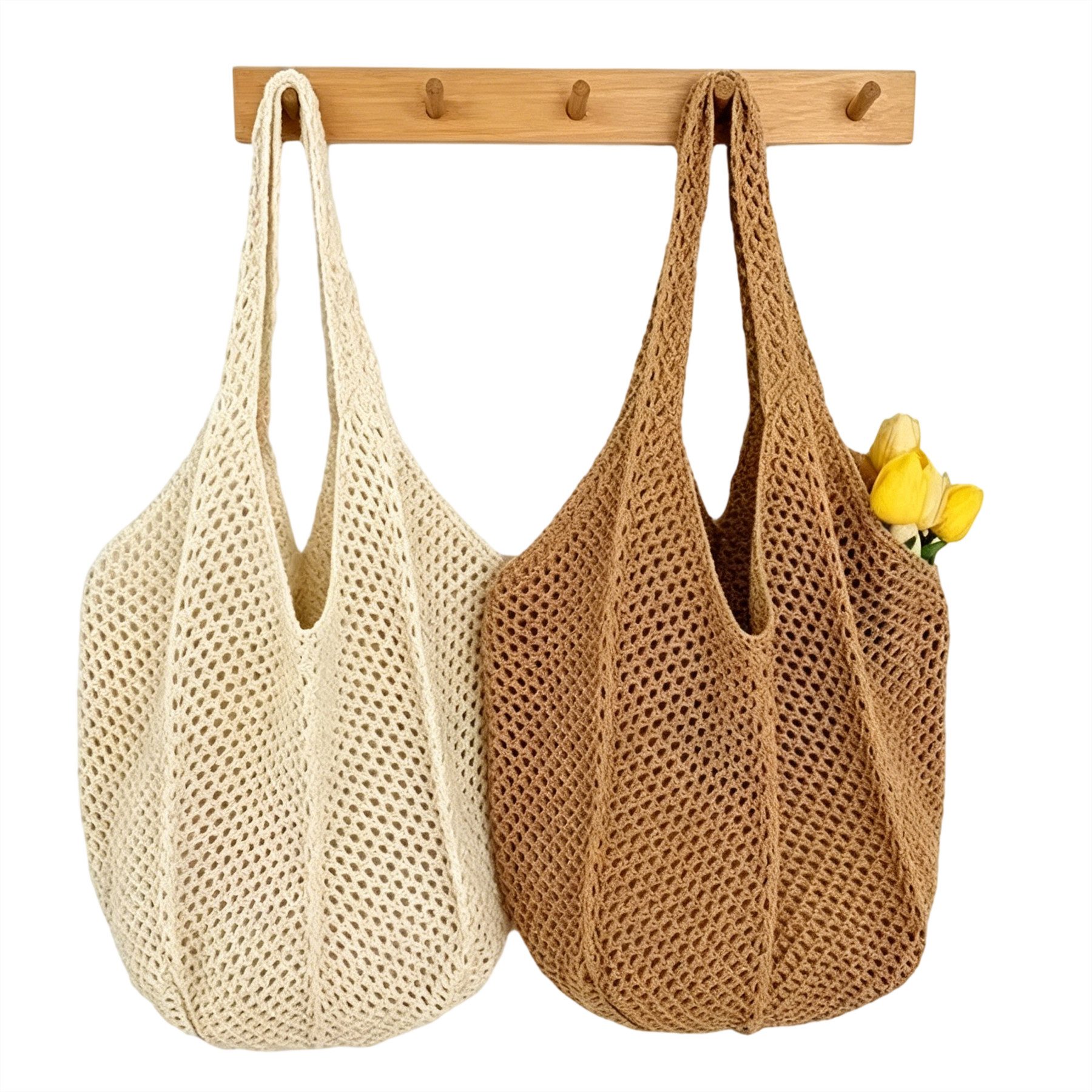 Mutig Schultertasche 2 Stück Strandtasche Damen Häkeltasche, Geflochtene Tasche Boho (Vintage Leichte Faltbare Geflochtene, Netztasche Umhangetasche, Beige und Khaki Sommertasche Tote Bag - lassig und modisch)
