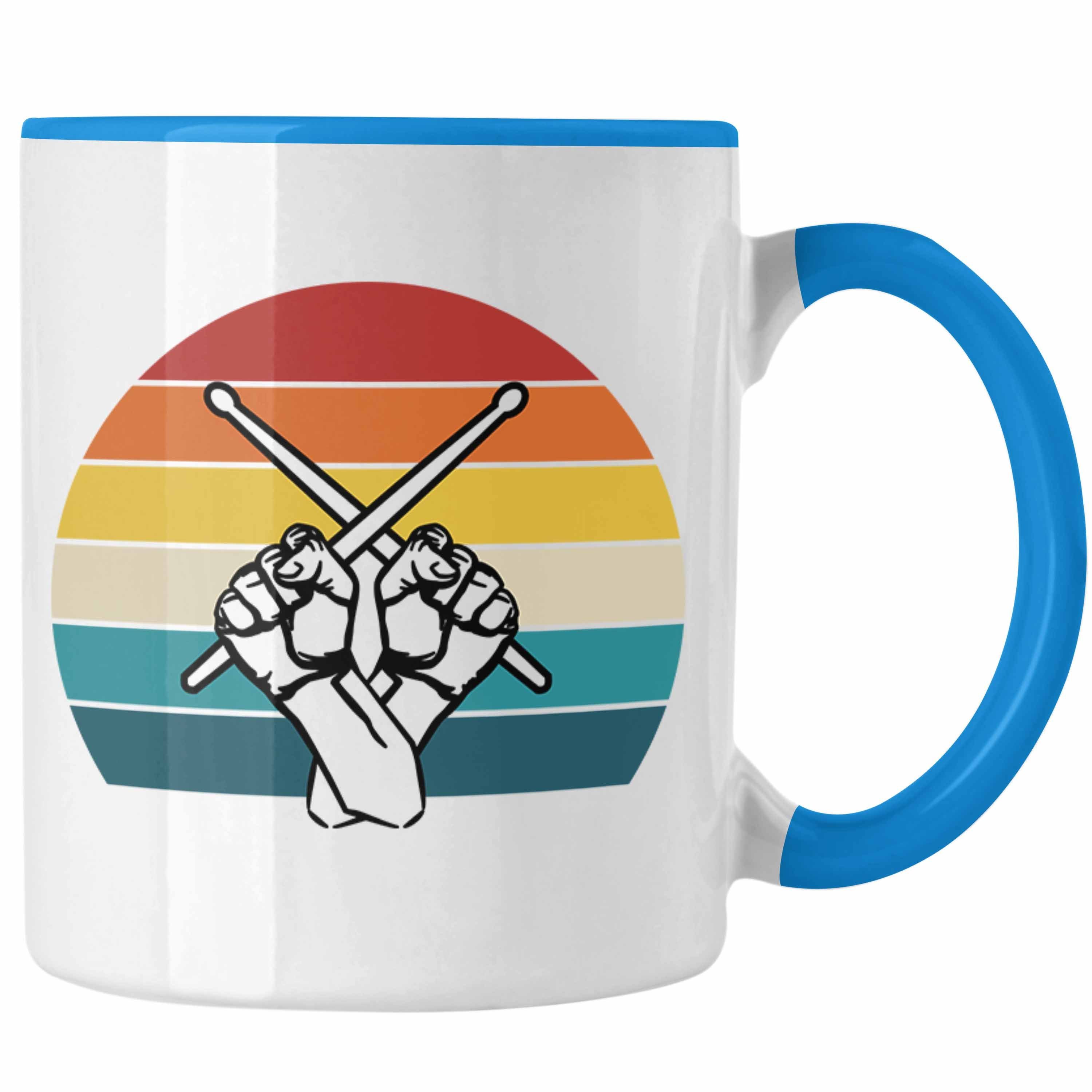 Trendation Grafik - Tasse Schlagzeuger Blau für Trendation Schlagzeug-Spieler Retro Geschenk Tasse