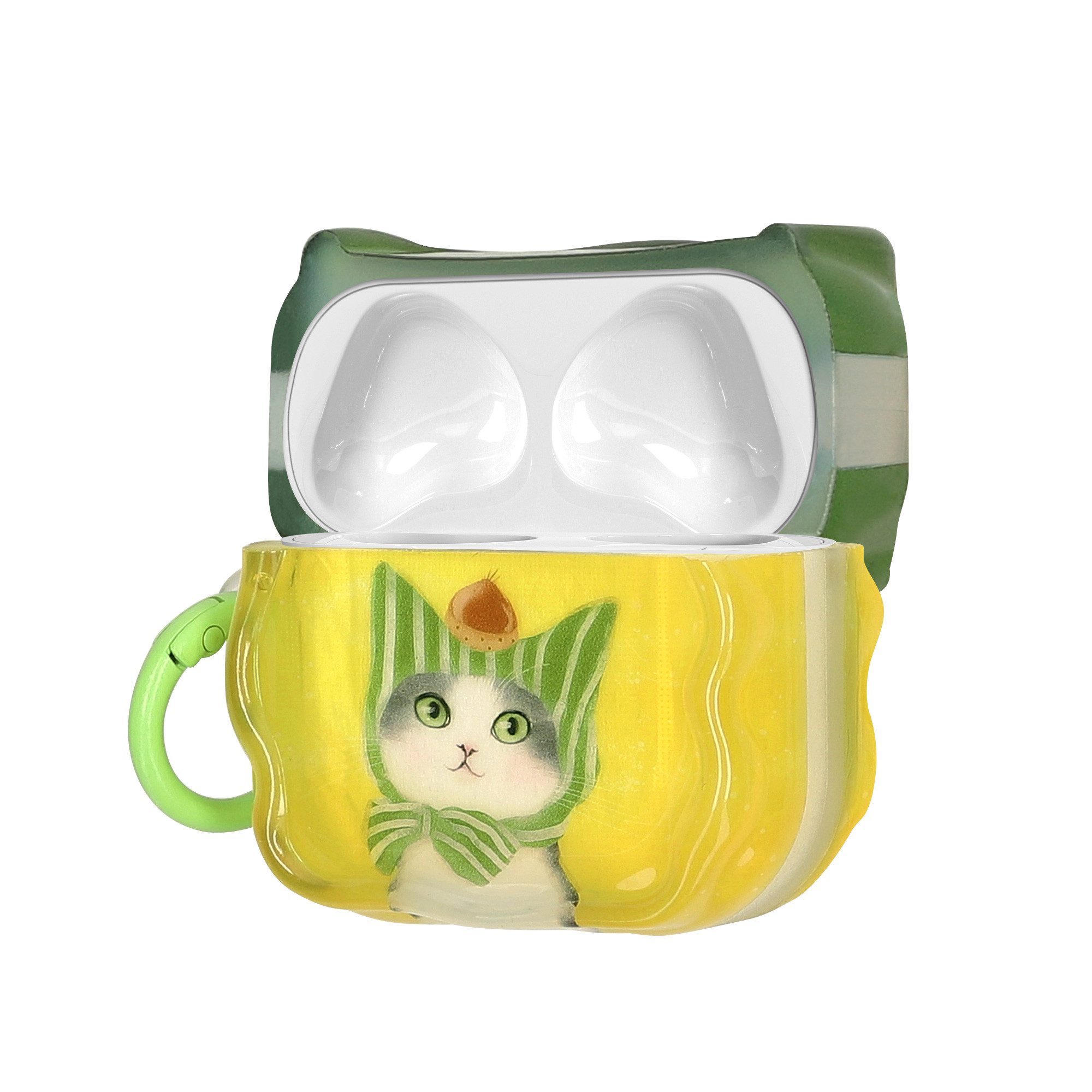 kwmobile Kopfhörer-Schutzhülle In-Ear Kopfhörer Case für Apple AirPods 3, Hülle mit Karabiner - Headphones Case - Katze & Kastanie Design