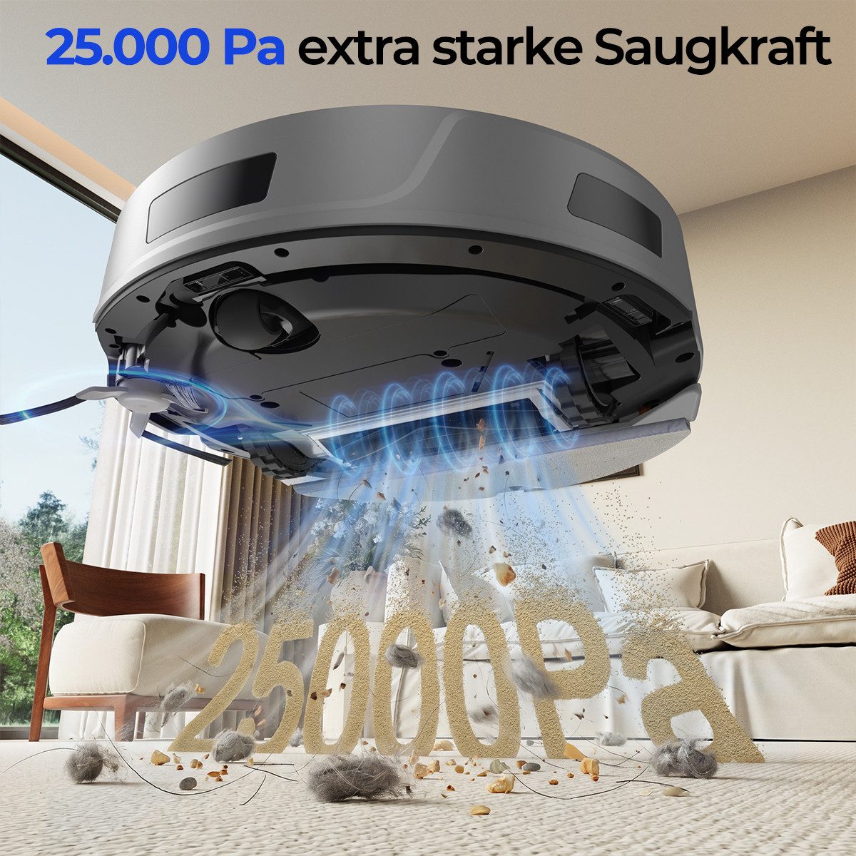 redroad Saugroboter mit Wischfunktion 25KPa Saugkraft/Absaugstation/LiDAR/3200mAh/60dB, 880 W, mit Beutel, Saugroboter mit Wischfunktion, App-Steuerung, für hohe Türschwellen