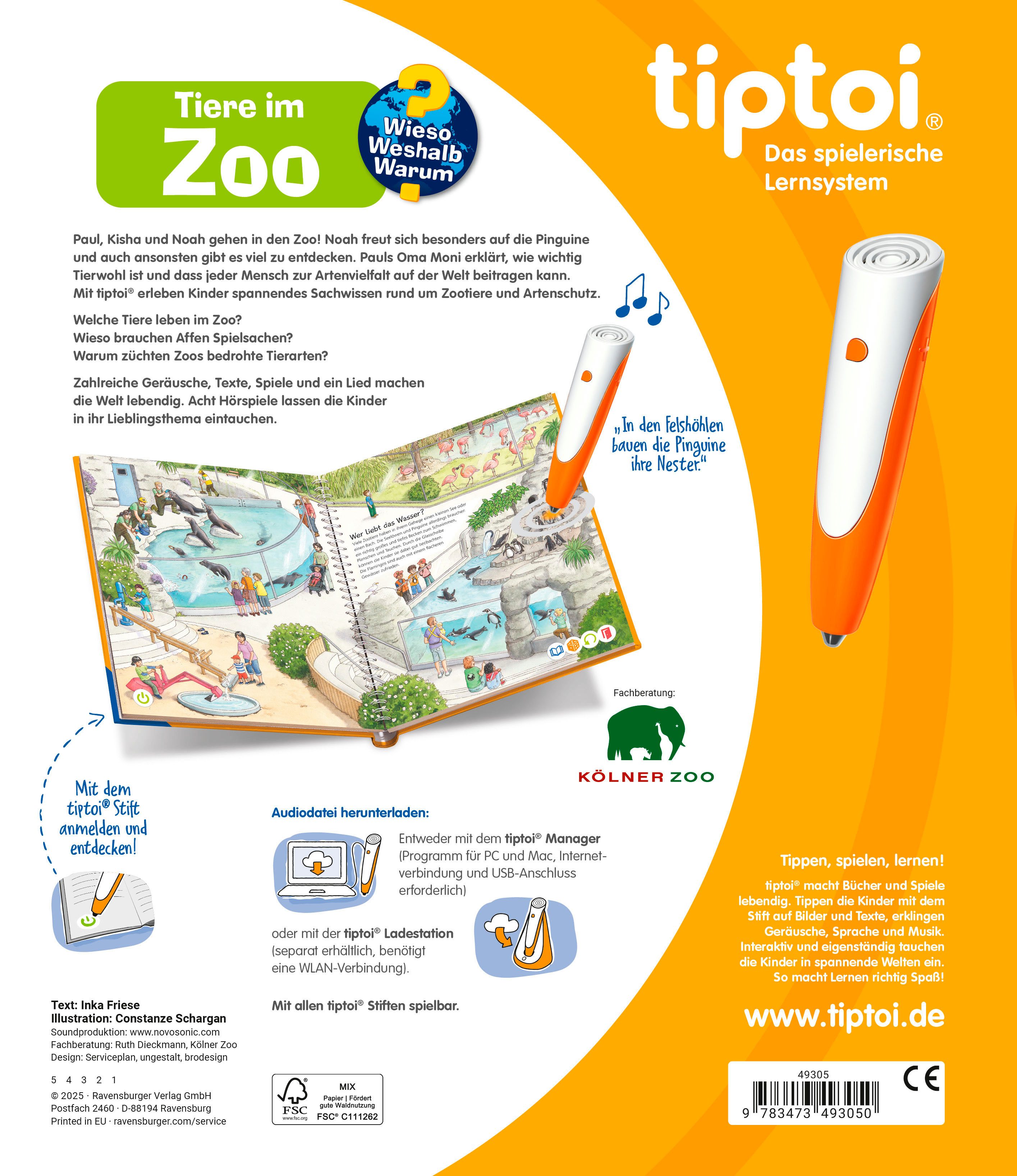 Ravensburger Kinderbuch tiptoi® Wieso? Weshalb? Warum? Tiere im Zoo, Made in Europe