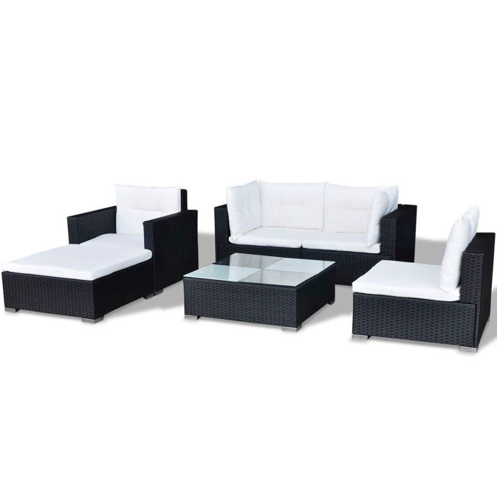 Auflagen vidaXL Gartenlounge-Set Garten-Lounge-Set Rattan (6-tlg) 6-tlg. mit Poly Schwarz,